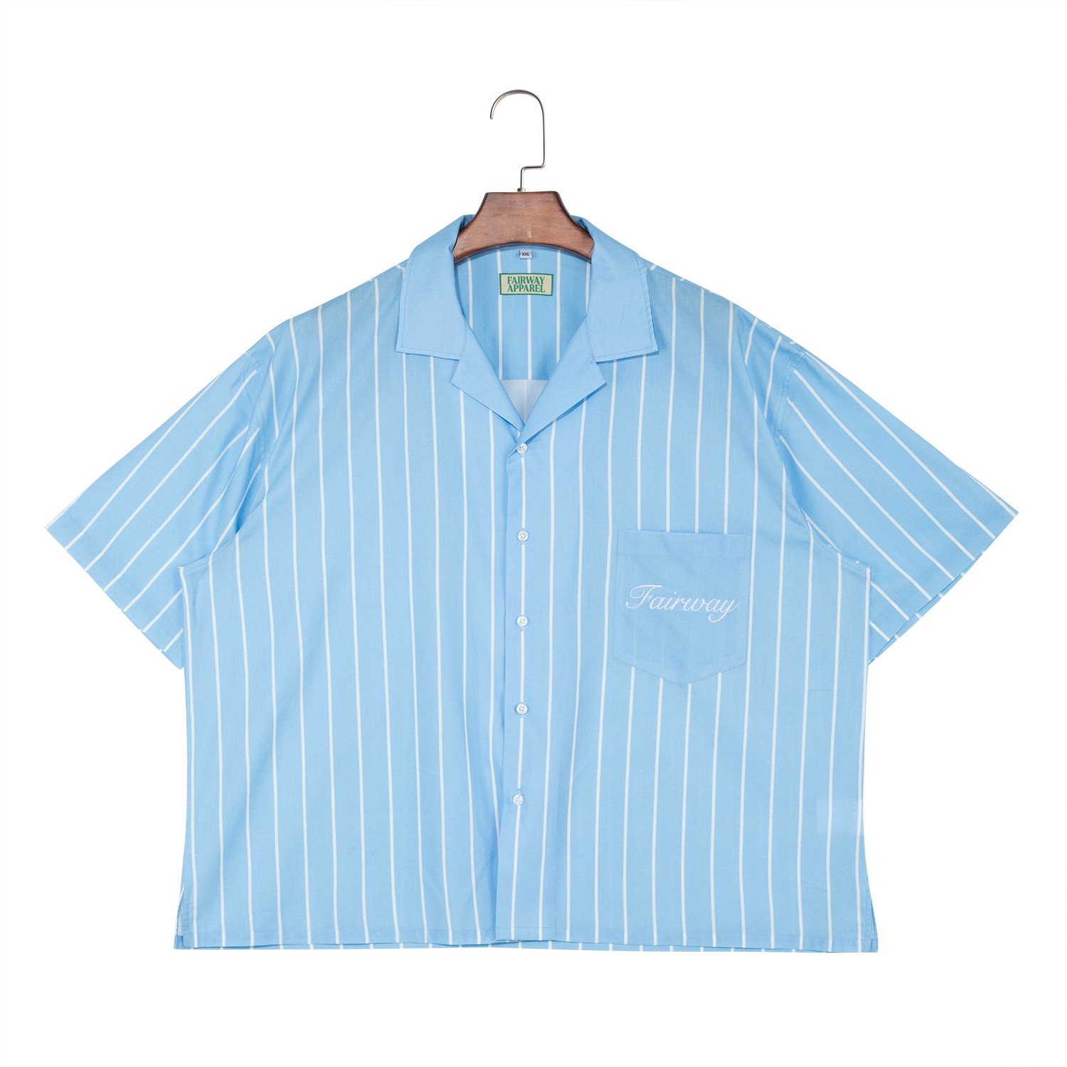 Men's Embroidered Blue And White Stripes Short Sleeve Button Down Shirts