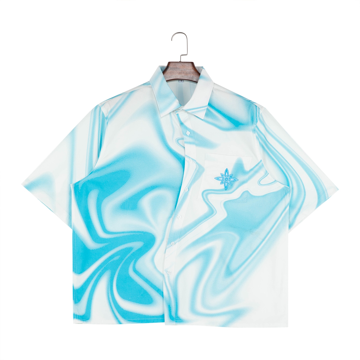 Men's  100% Cotton White  And Blue Contrast  Short Sleeve Button Down Shirts