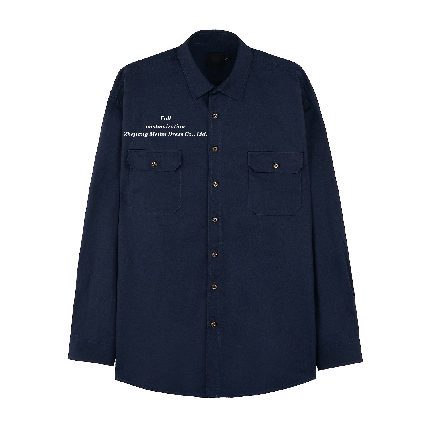 Men's 100% Cotton Dark Blue Embroidered And Printed Button Down Long Sleeve Shirts