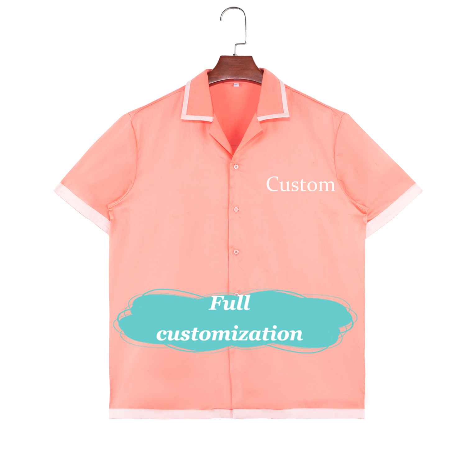 Men's 100% Cotton  Customizable Embroidered And Printed Pink Short Sleeve Button Down Shirts