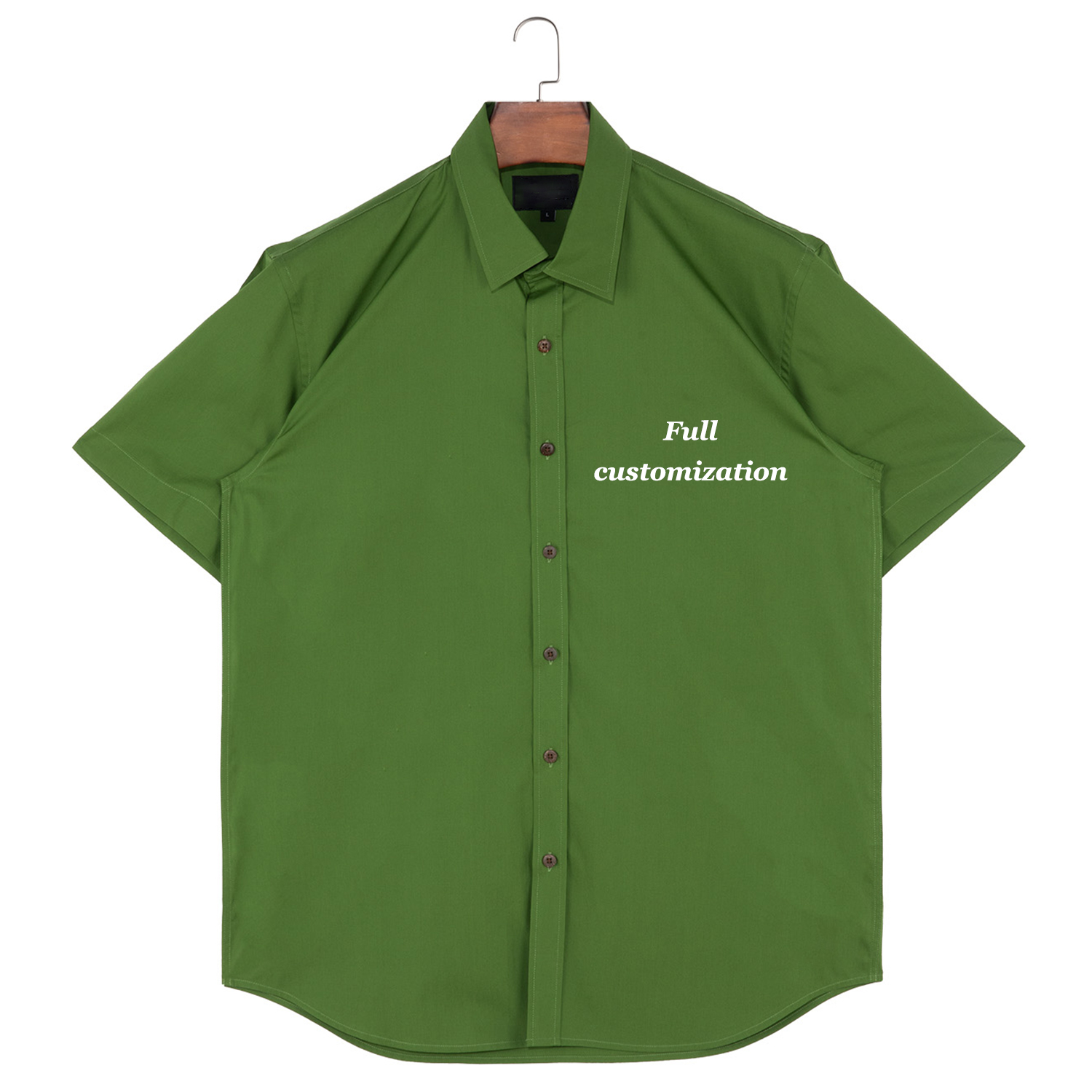 Men's 100% Cotton Customizable Green Short Sleeve Button Down Shirts