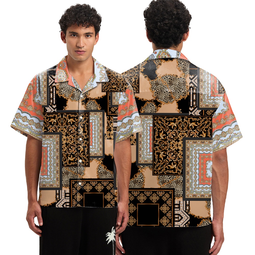 2025 New Design Digital Printed Short Sleeve Button Down Shirts With Cuban Collar