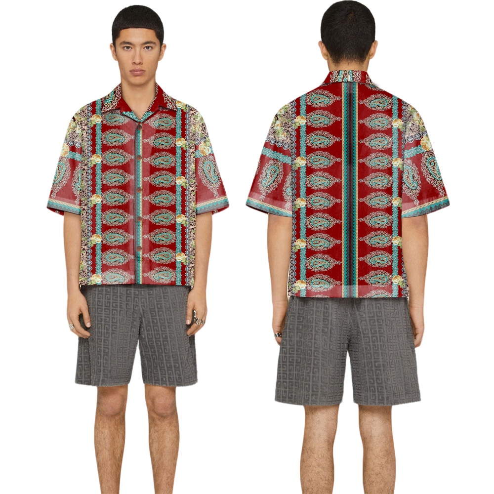 2025 New Design Digital Printed Short Sleeve Button Down Shirts With Cuban Collar