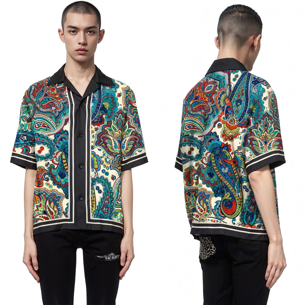 2025 New Design Digital Printed Hawaiian Styles Short Sleeve Button Down Shirts With Cuban Collar