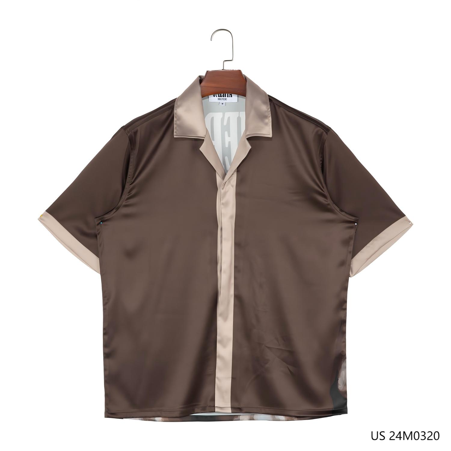 Men's 97% Polyester 3% Spandex Printed Contrast Short Sleeve Button Down Shirts