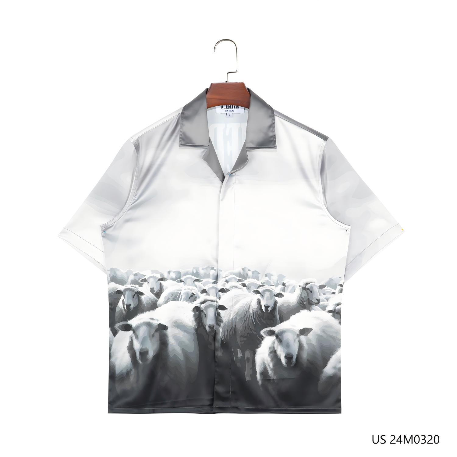 Men's 97% Polyester 3% Spandex Printed Short Sleeve Button Down Shirts With Cuban Collar