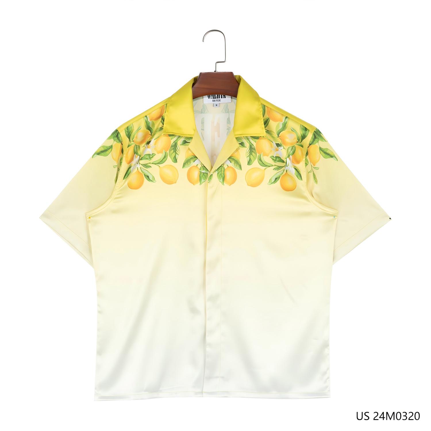 Men's 97% Polyester 3% Spandex Gradient Color Printed Short Sleeve Button Down Shirts With Cuban Collar