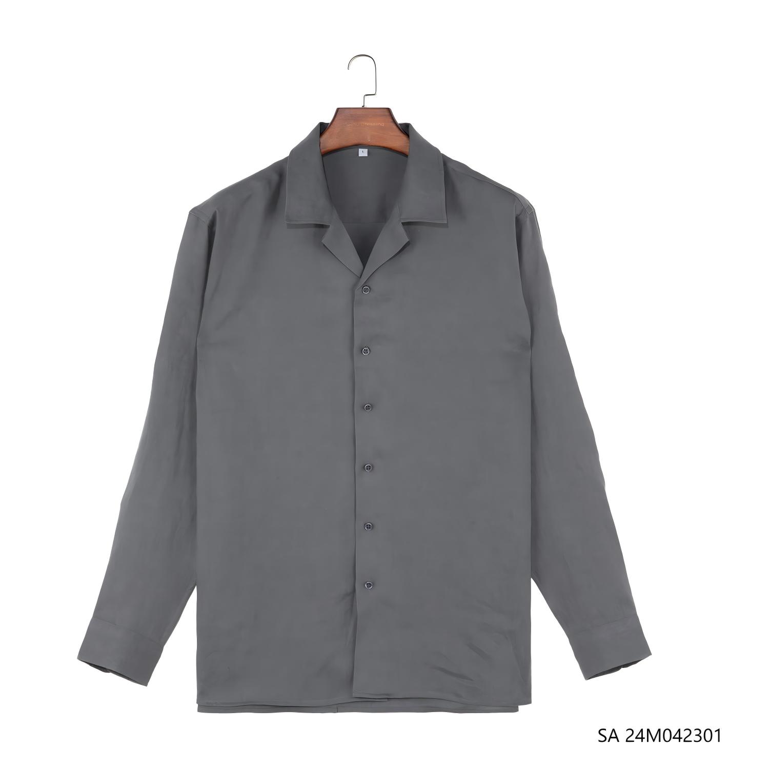Men's 100% Linen Plain Gray Button Down Long Sleeve Dress Shirts