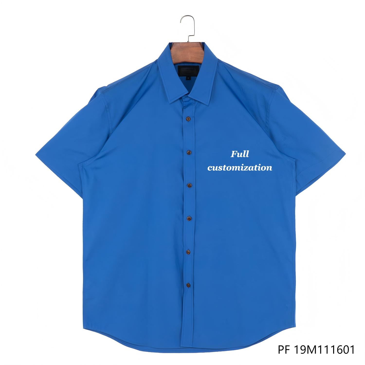 Men's 100% Cotton Customizable Blue Short Sleeve Button Down Shirts