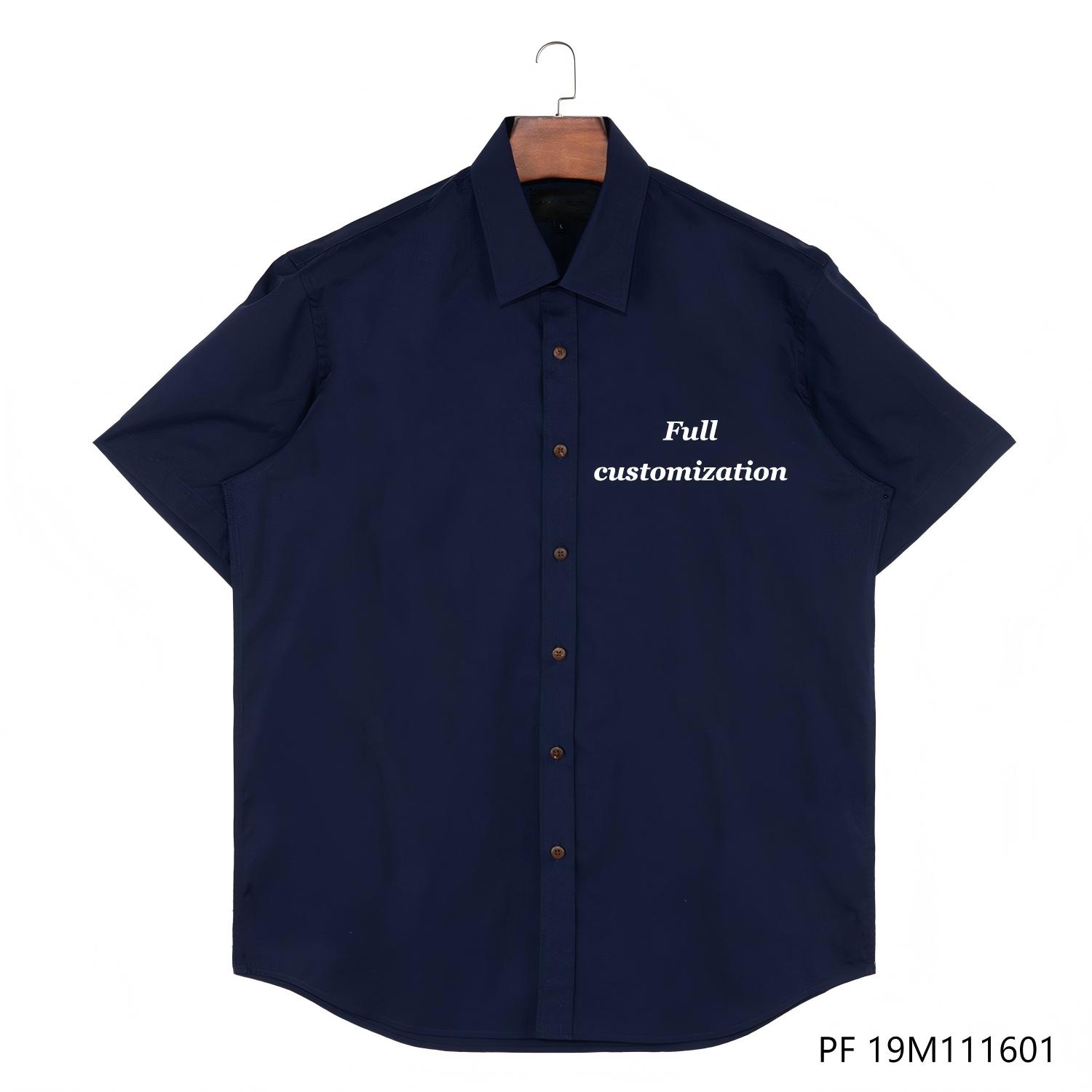 Men's 100% Cotton Customizable Dark Blue Short Sleeve Button Down Shirts