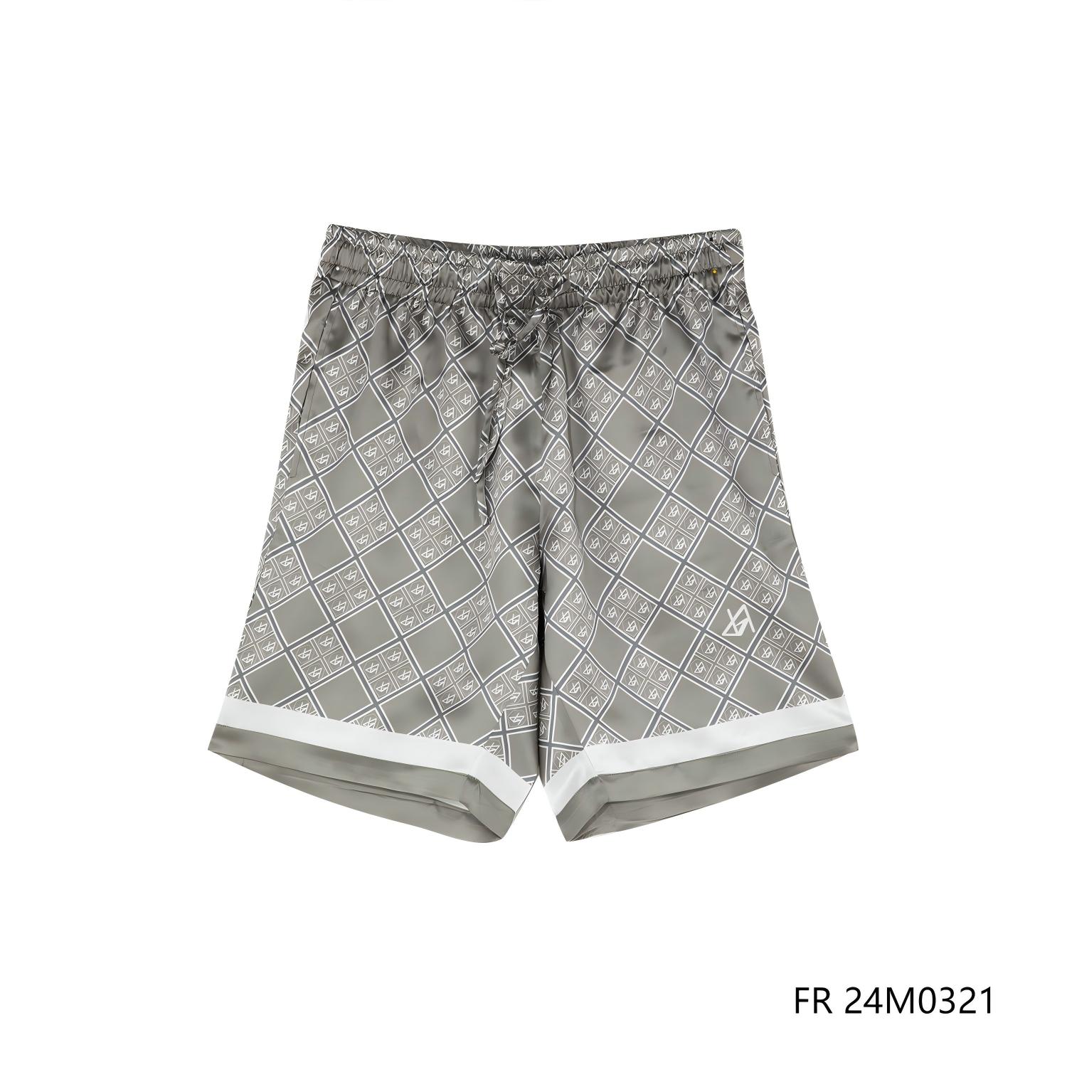 Men's 100% Silk Printed Plaid  Drawstring Shorts