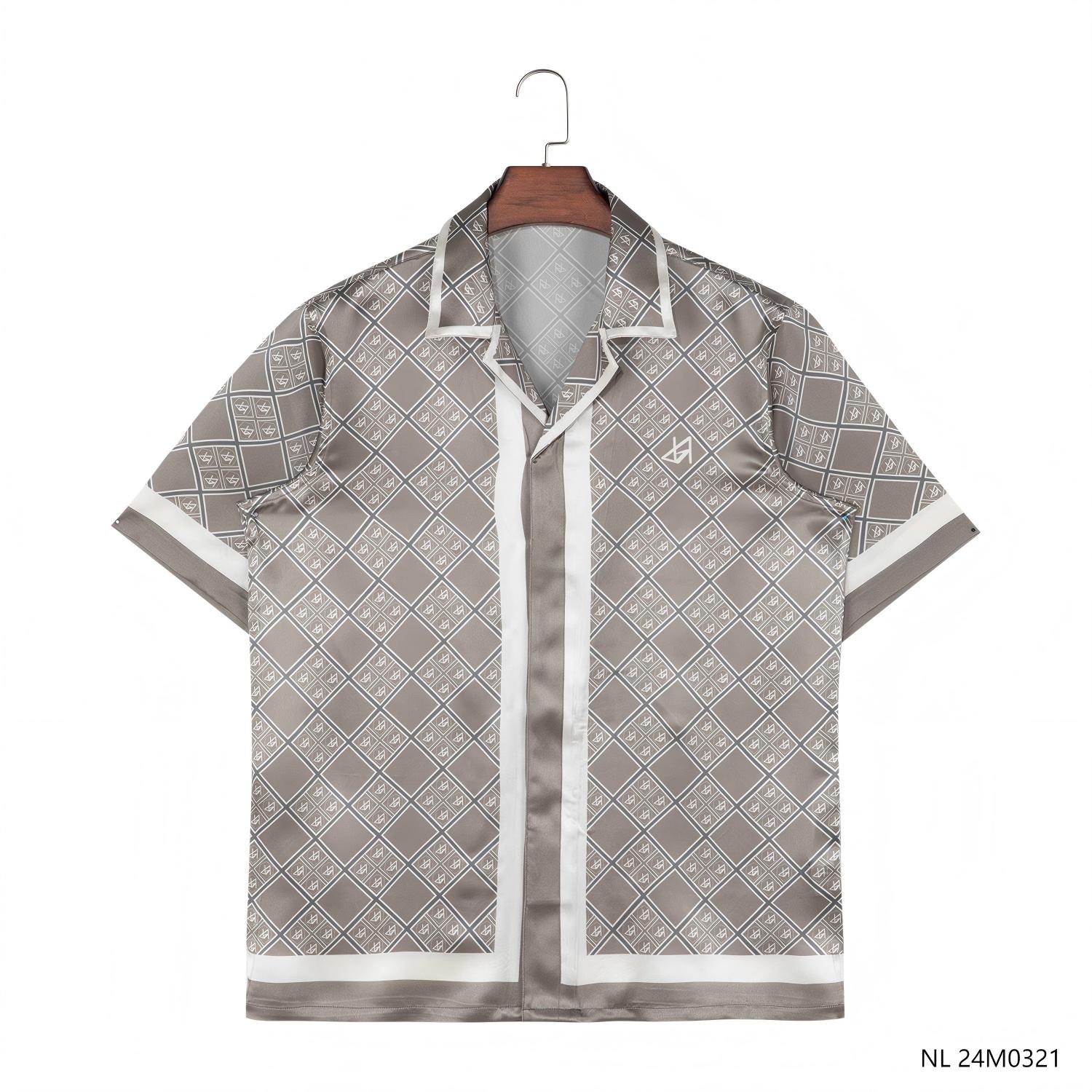 Men's 100% Silk Printed Plaid Short Sleeve Button Down Shirts