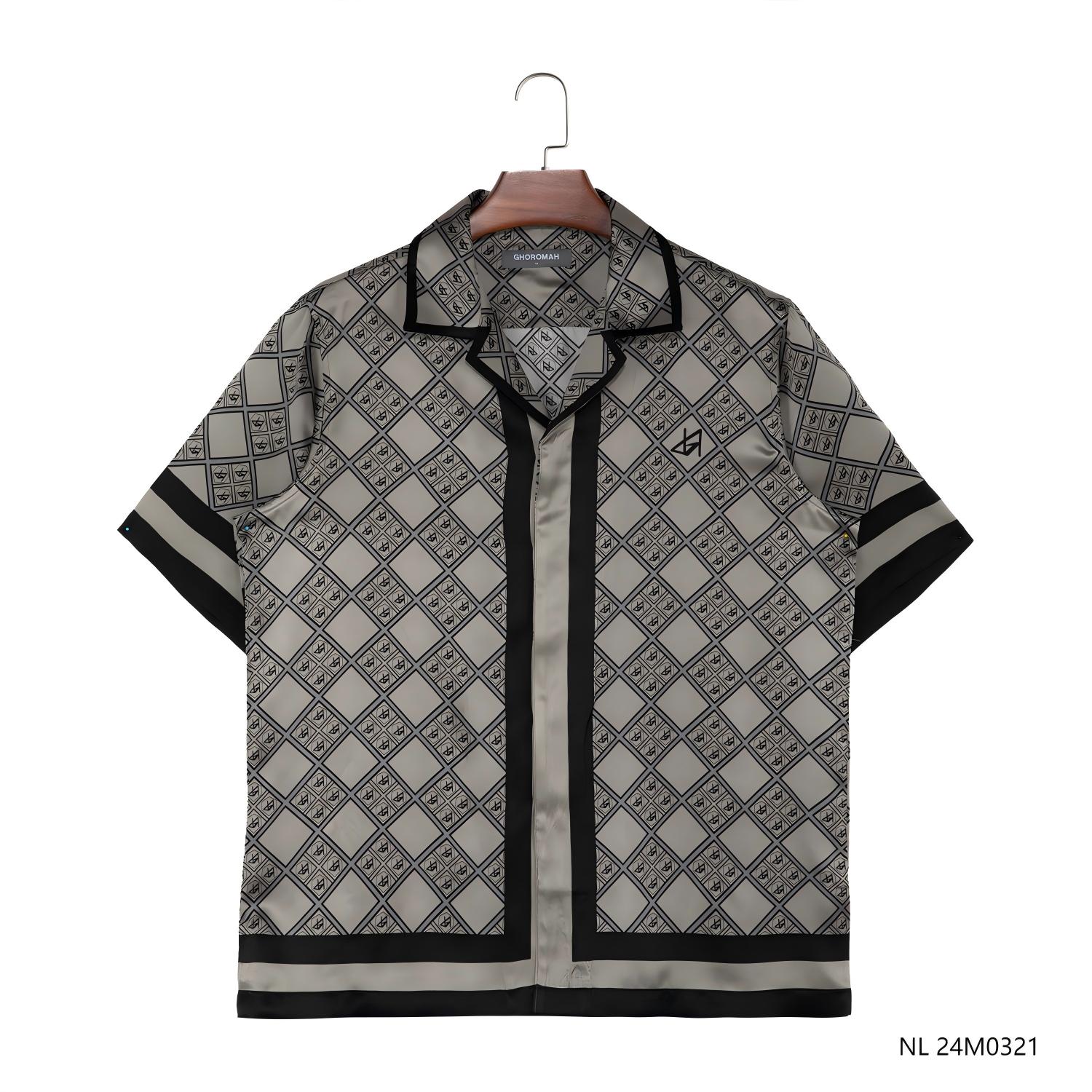 Men's 100% Silk Printed Plaid Short Sleeve Button Down Shirts