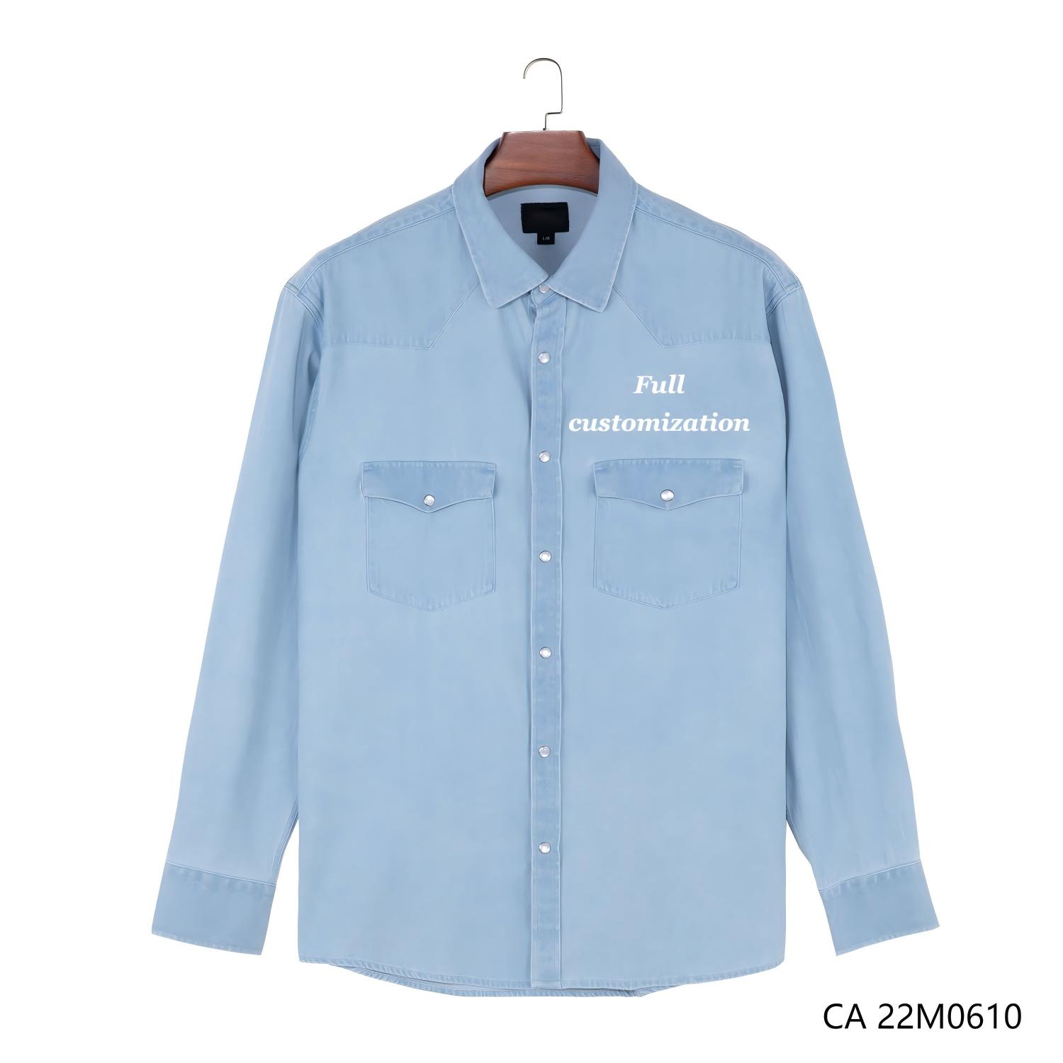 Men's 100% Cotton Printed Blue Button Down Long Sleeve Shirts With Turn-down  Collar