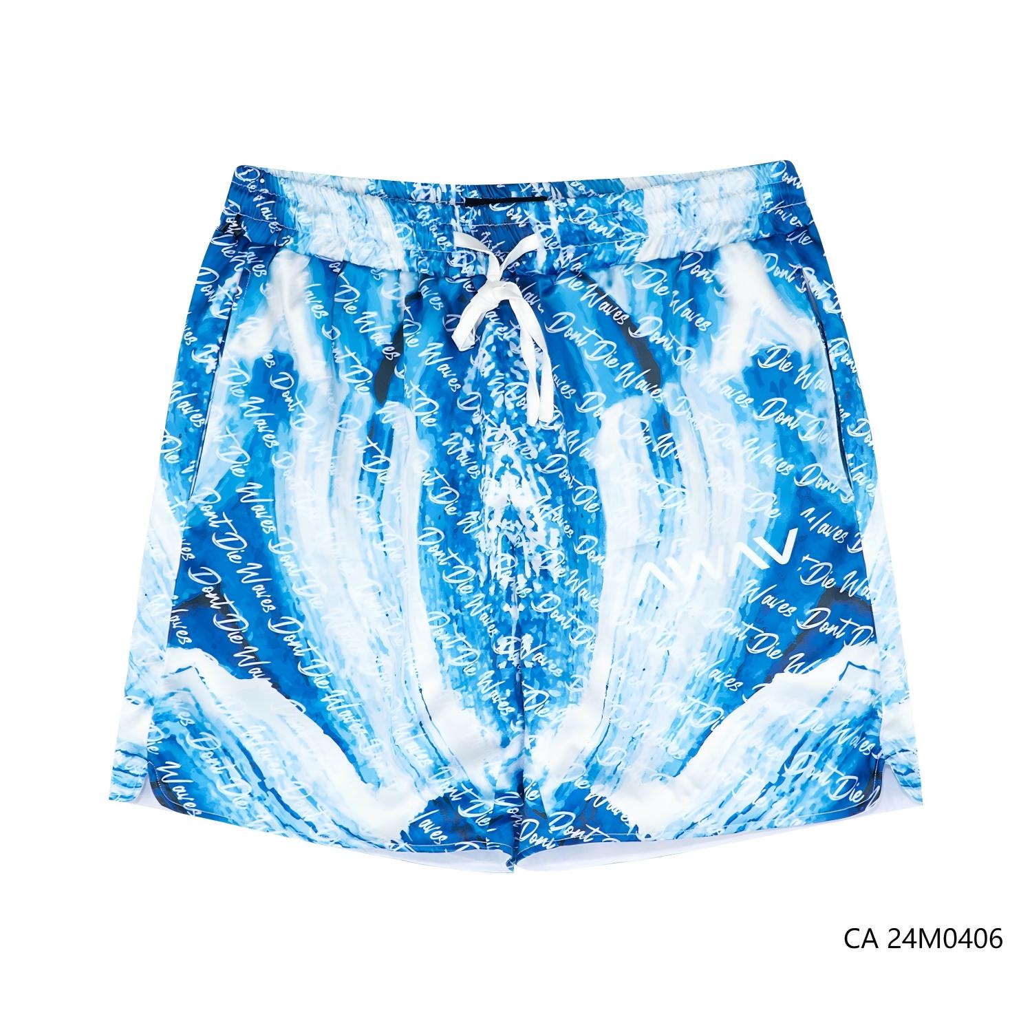 Men's 97% Polyester 3% Spandex Blue Printed Drawstring Shorts