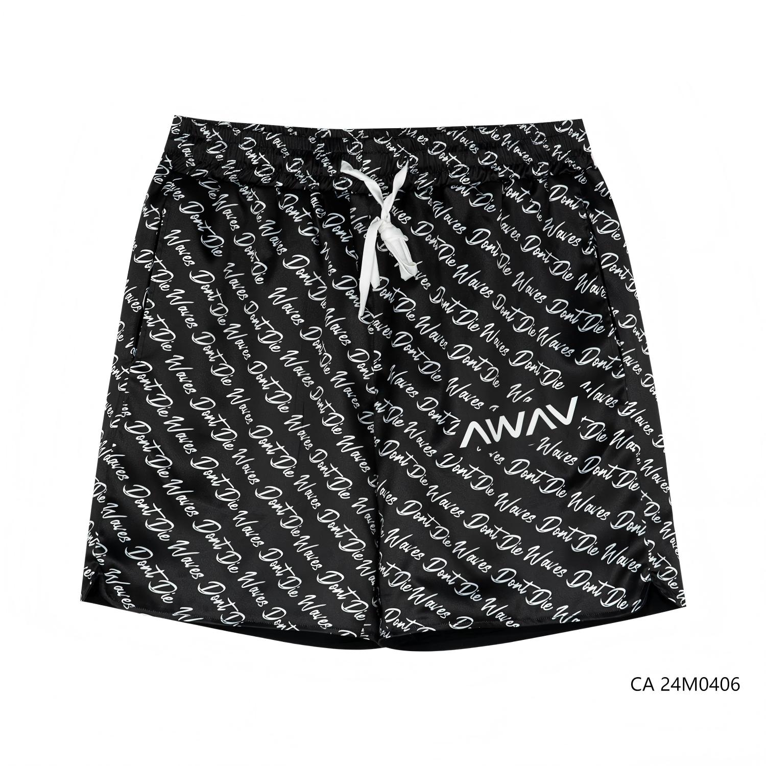 Men's 97% Polyester 3% Spandex  Black And WhitePrinted Drawstring Shorts