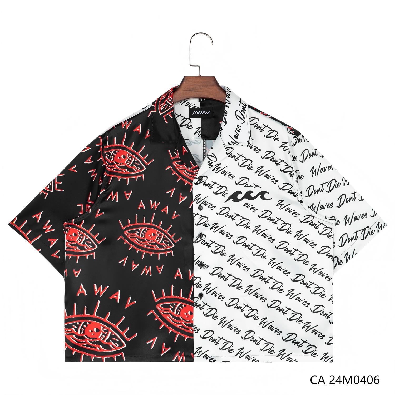 Men's 48% Polyester 37% Recycled 15% Spandex Contrast Color Printing Short Sleeve Button Down Shirts