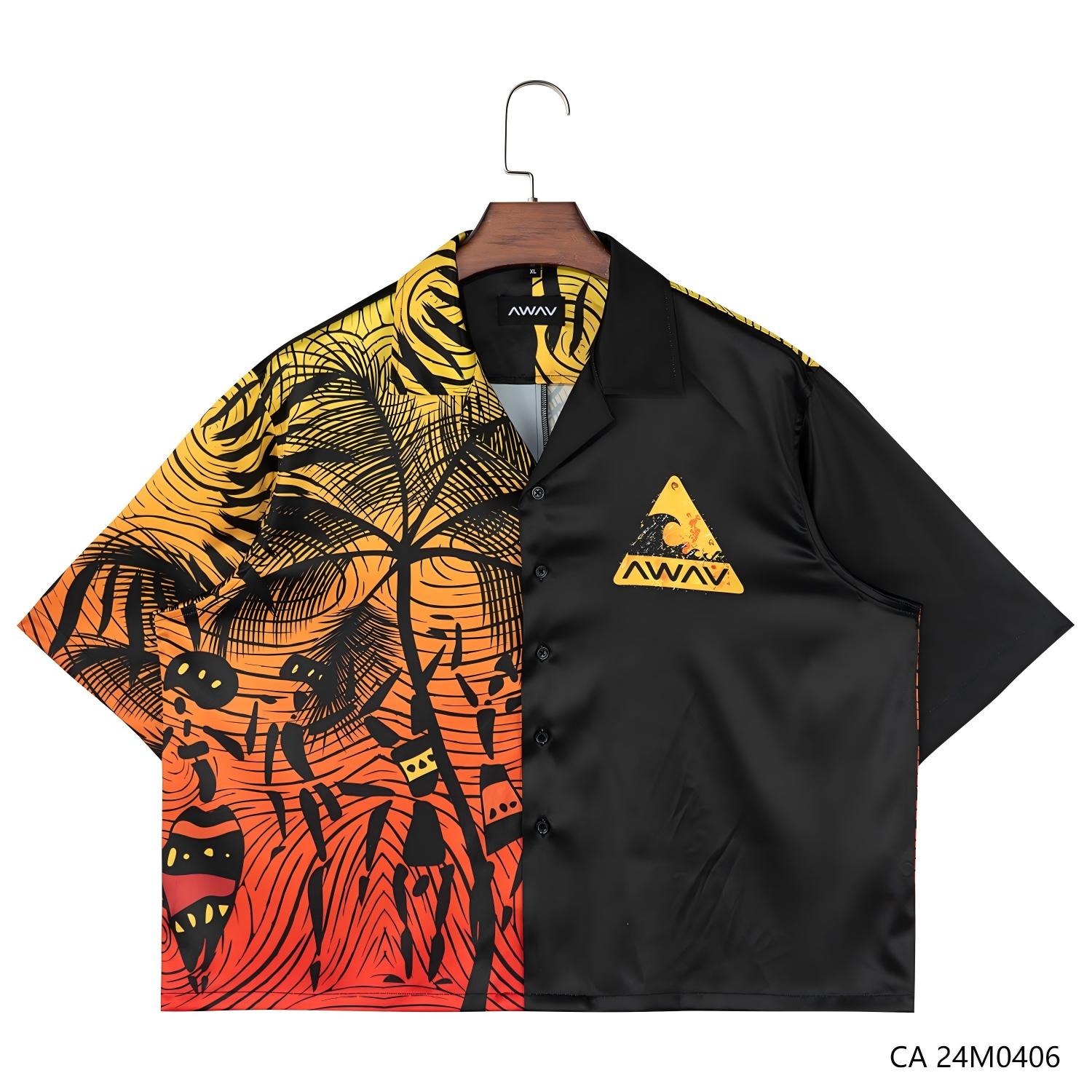 Men's 48% Polyester 37% Recycled 15% Spandex Contrast Color Printing Short Sleeve Button Down Shirts