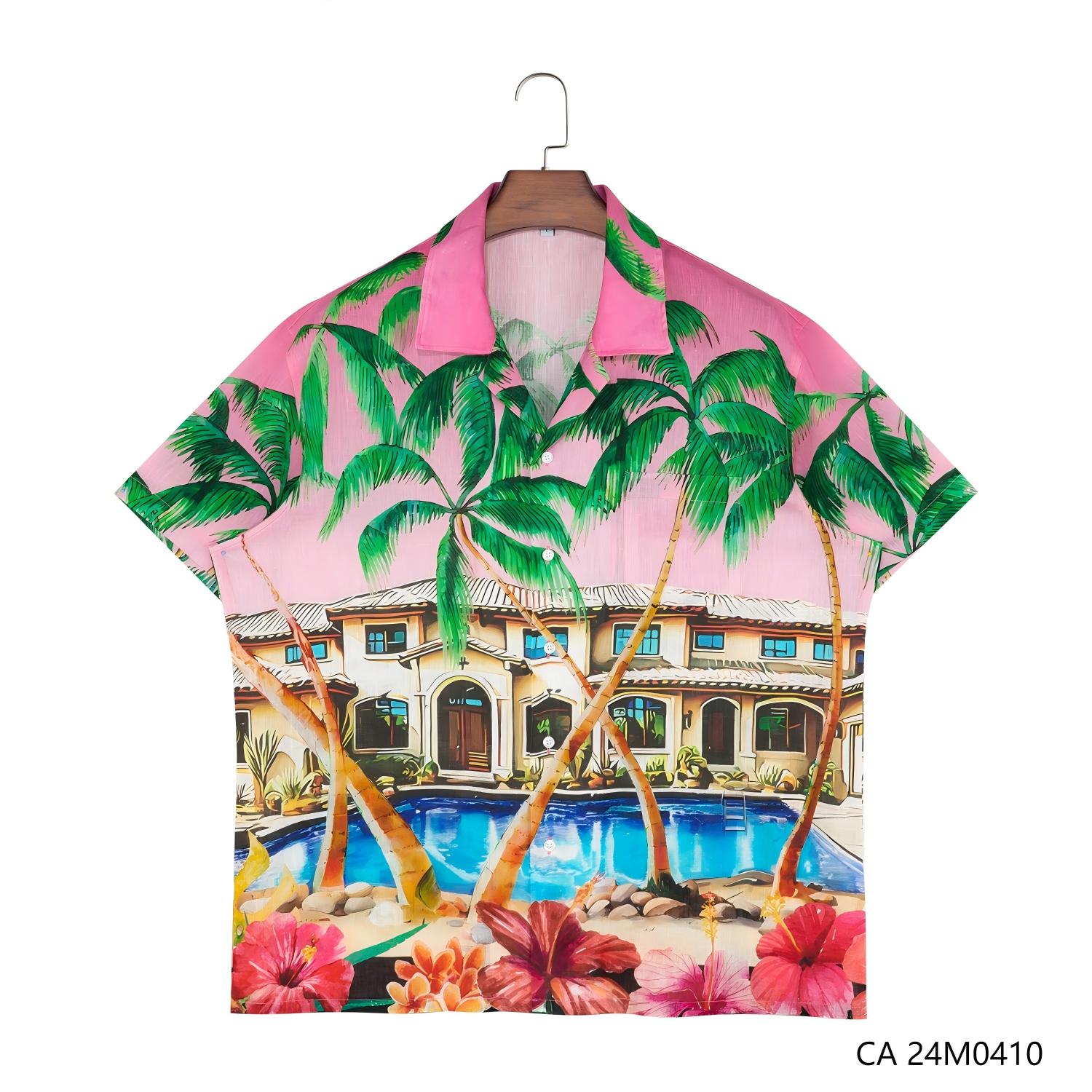100% Linen  Printed Against The Pink BackgroundHawaiian Shirts For Women