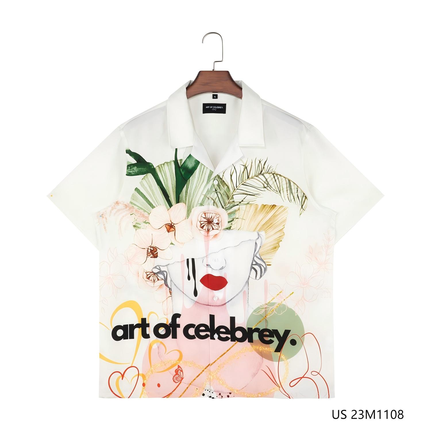  100% Tencel  Double-sides Printed  Short Sleeve Button Down White Men Shirts  With Cuban Collar