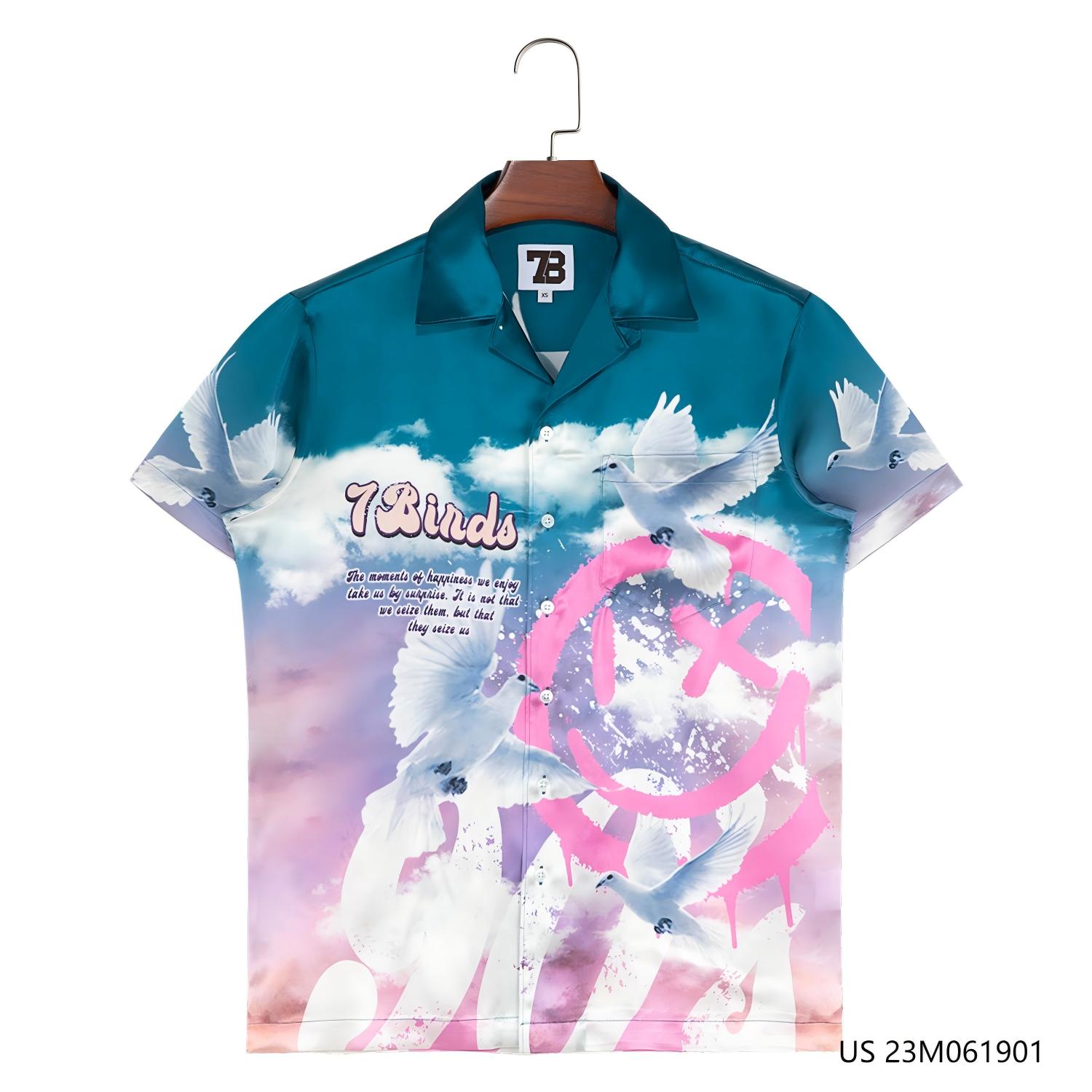 Men's 100% Silk Multiple Colors Printed Short Sleeve Button Down Shirts