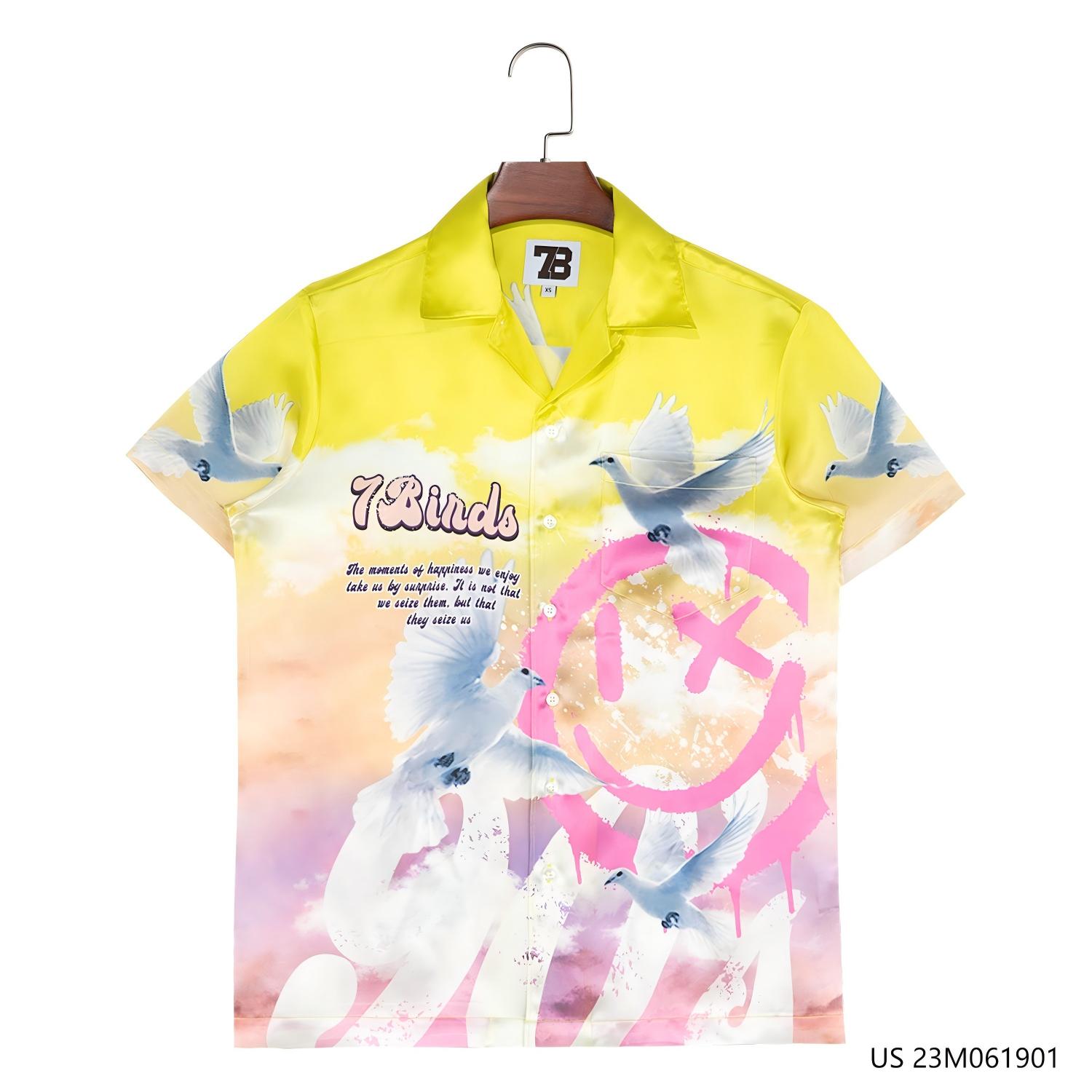 Men's 100% Silk Mutiple Colors Printed Short Sleeve Button Down Shirts