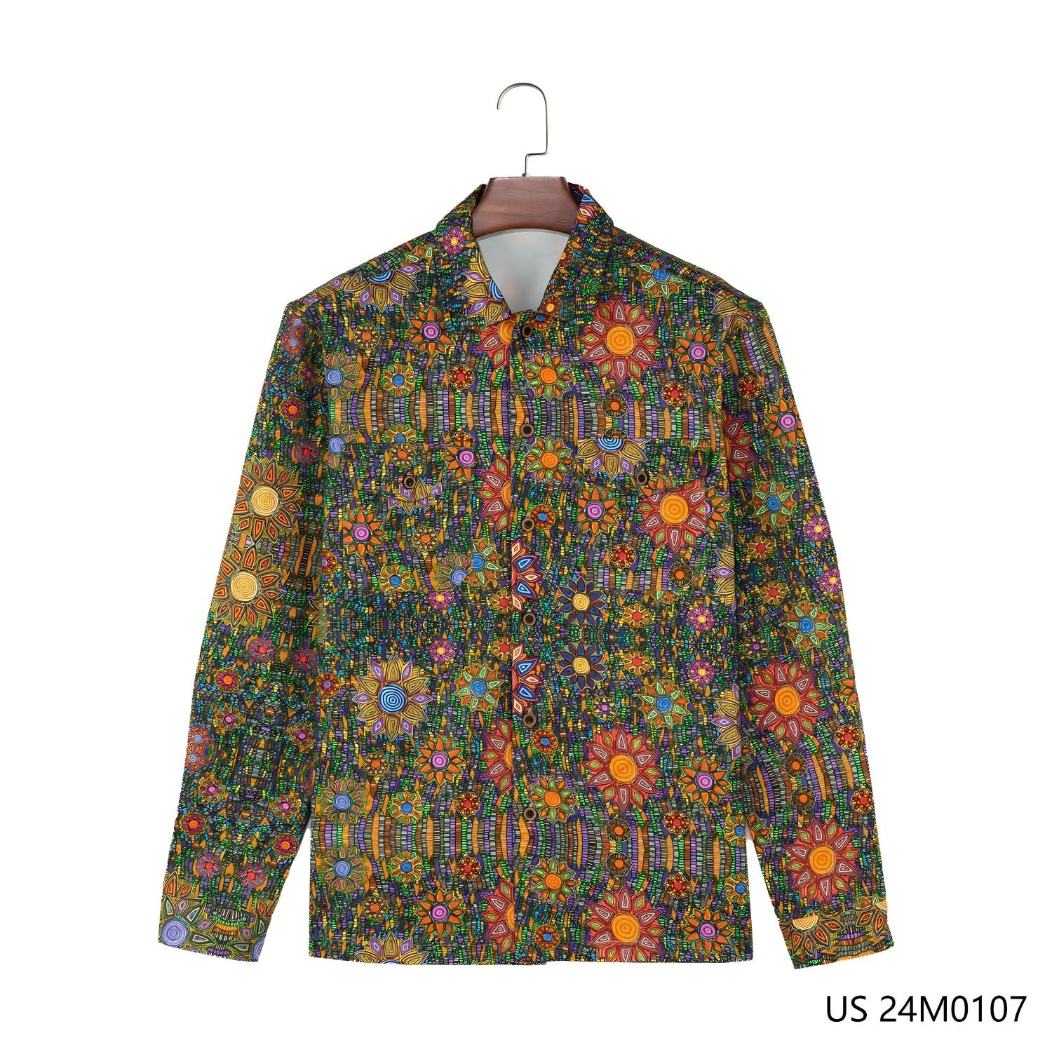 Men's 100% Cotton Printed Button Down Long Sleeve Shirts