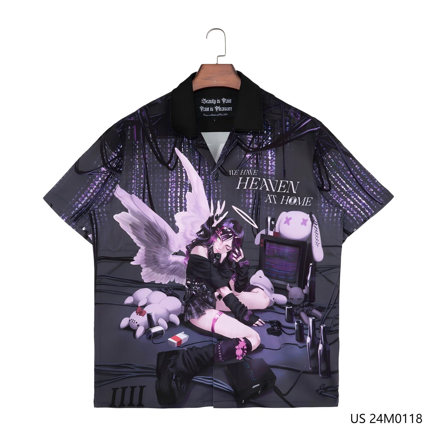 Men's 100% Rayon Printed  Short Sleeve Button Down Shirts