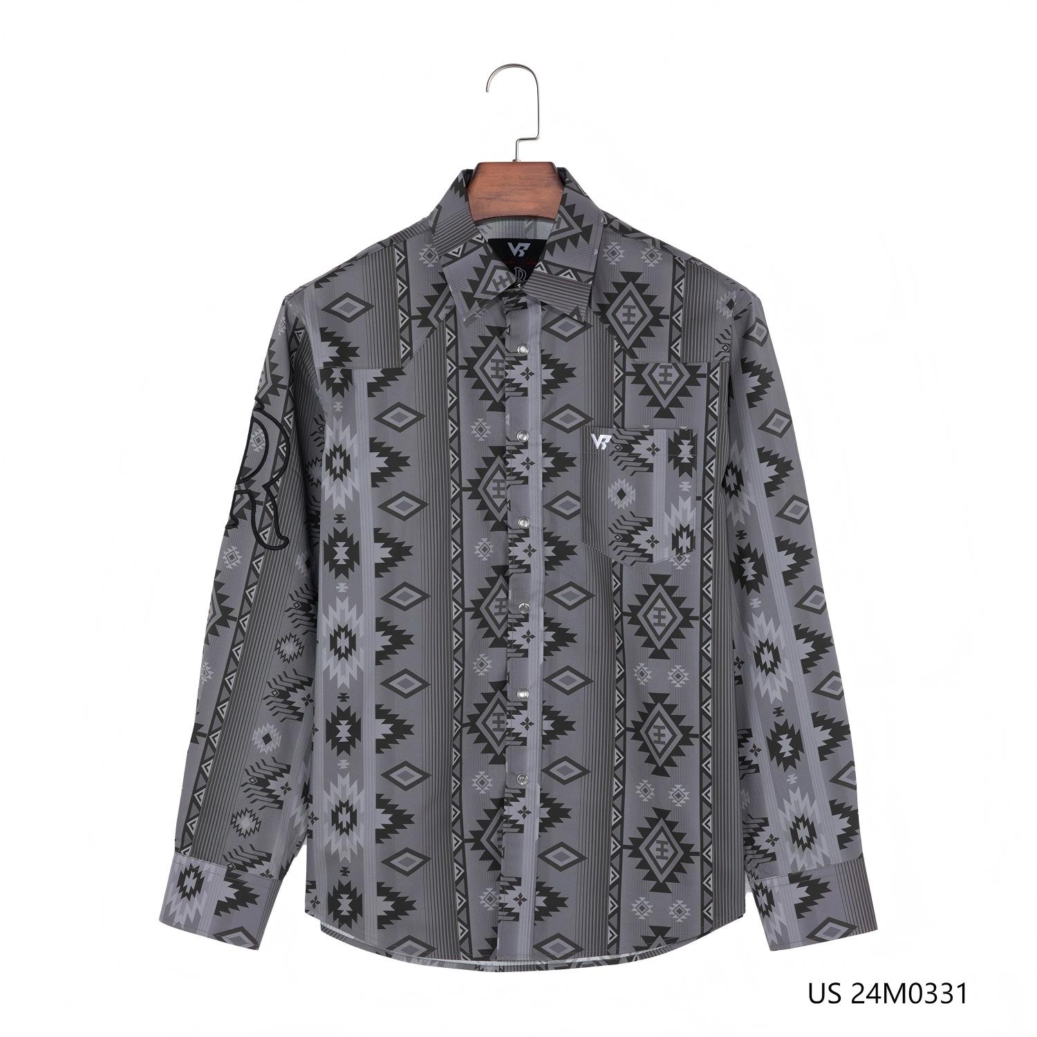 Men's 100% Cotton Gray Printed Stripes Button Down Long Sleeve Shirts