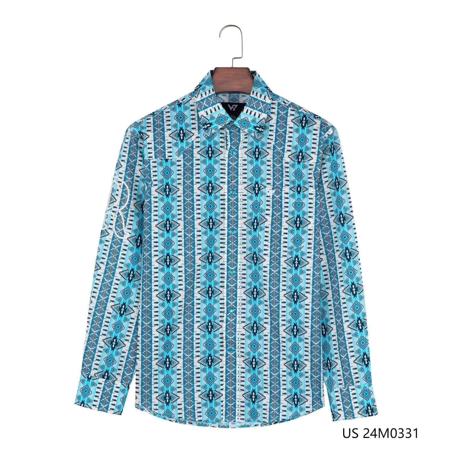 Men's 100% Cotton Blue Printed Wide Stripes Button Down Long Sleeve Shirts
