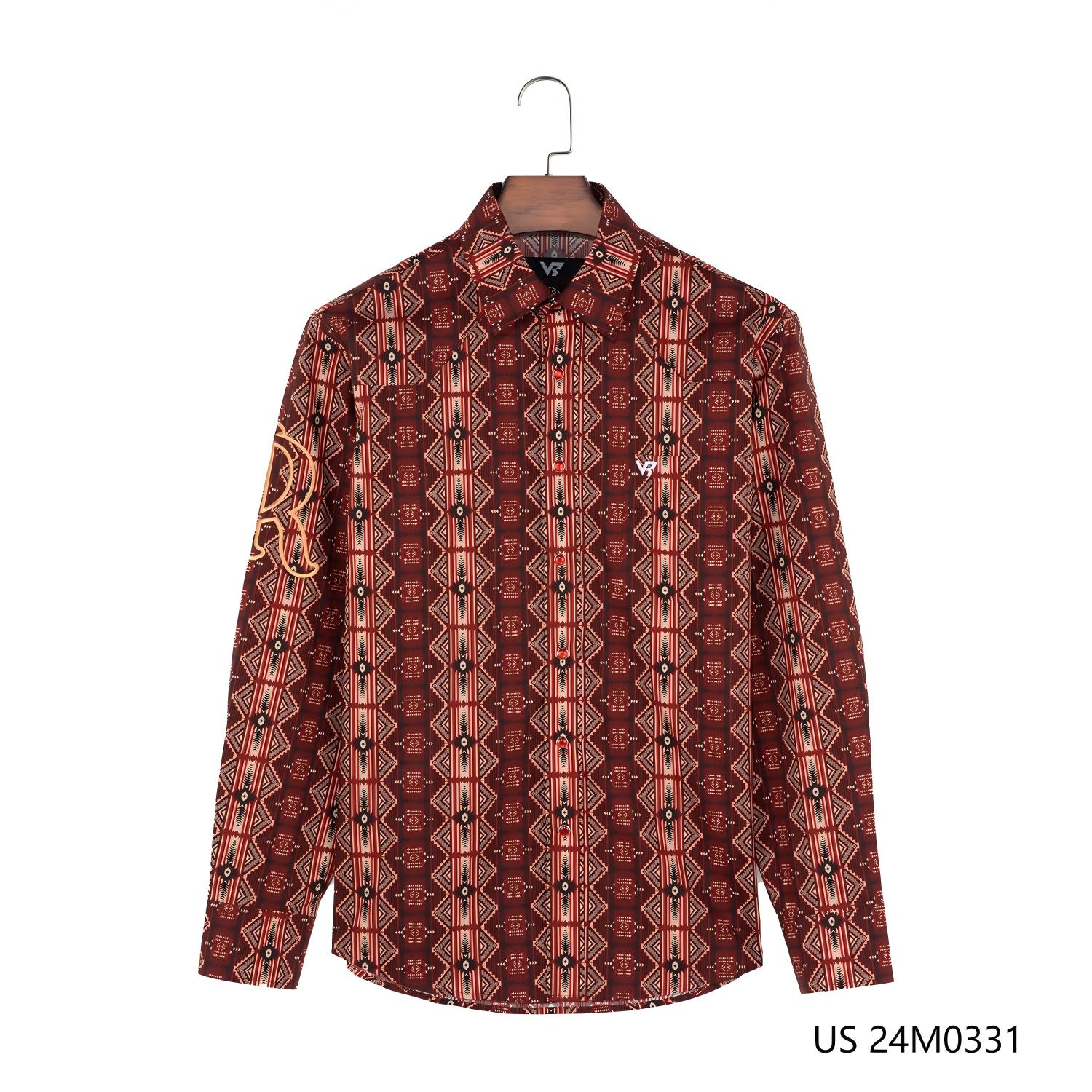 Men's 100% Cotton Red Printed Stripes Button Down Long Sleeve Shirts