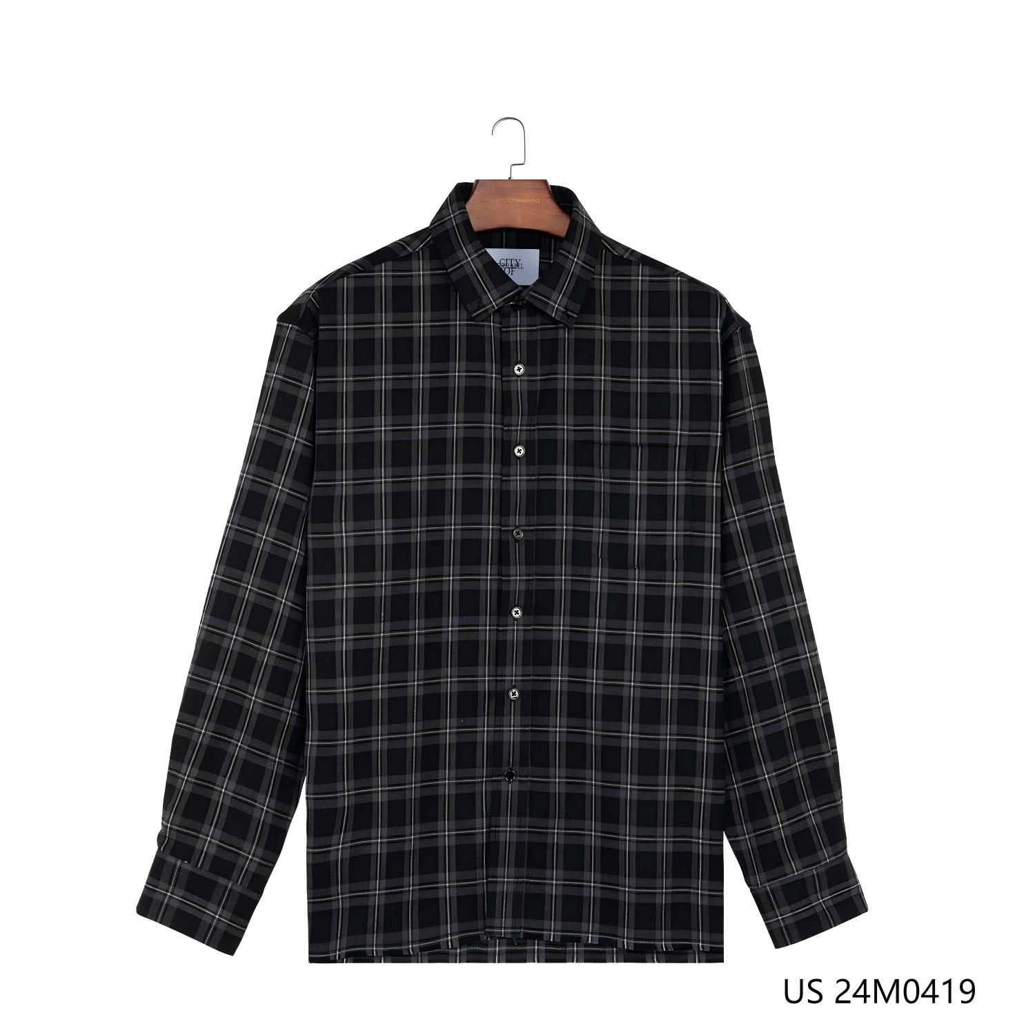 Customizable 74% Polyester 24% Rayon 2% Spandex Regular Fit Black Plaid Button Down Long Sleeve Shirts
