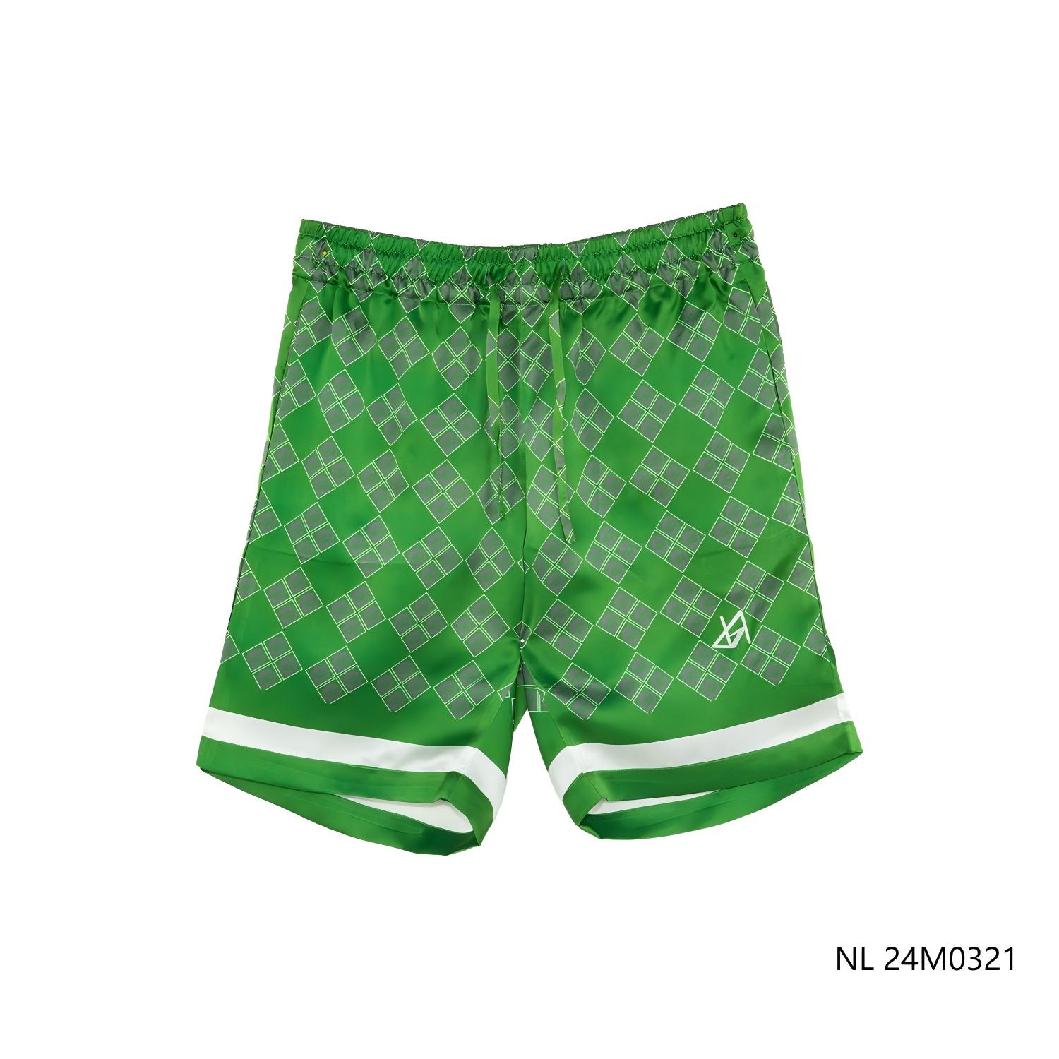 Men's 100% Silk Plaid Green Drawstring Shorts