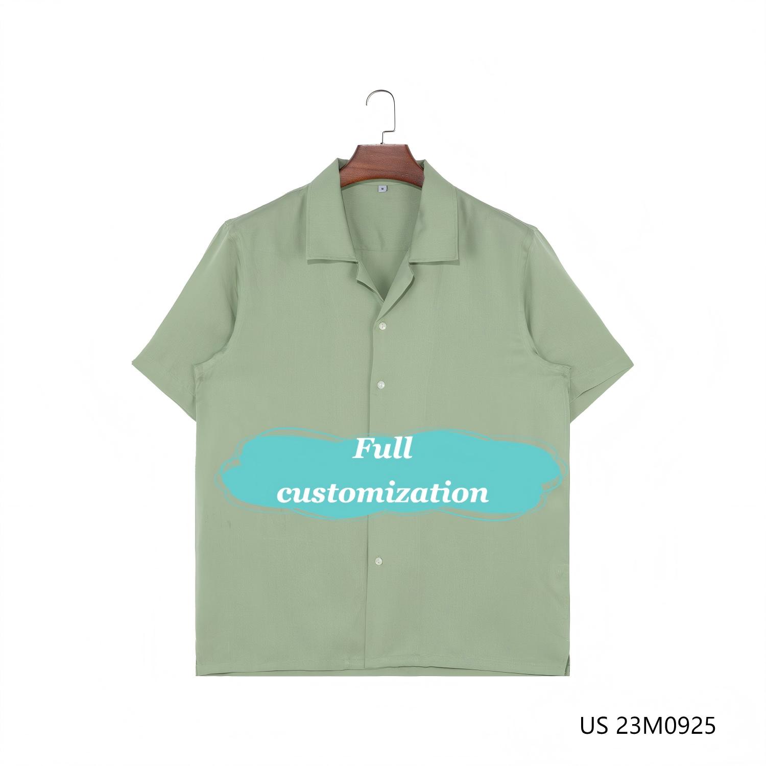 100% Tencel Customizable Plain Green Short Sleeve Button Down Shirts for men