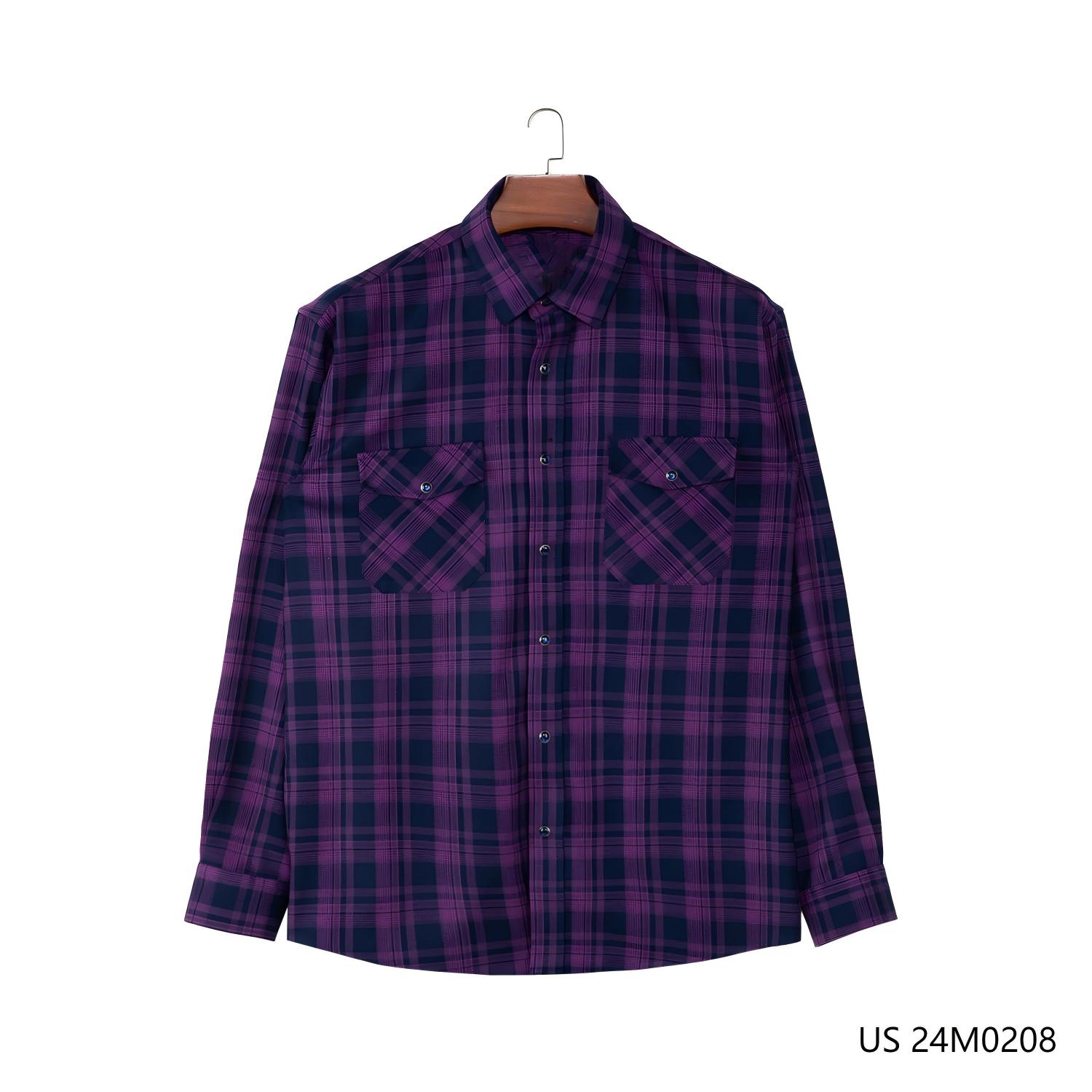 100% Cotton  Customizable Purple Plaid Turn-down Collar Button Down Long Sleeve Shirts For Men