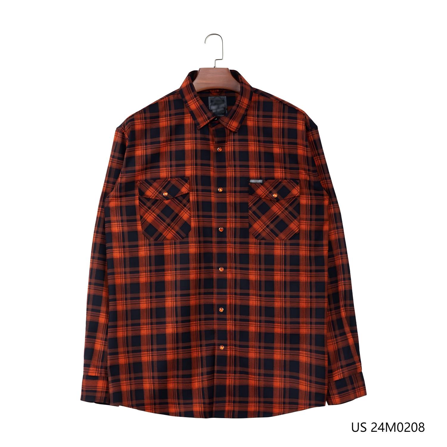 100% Cotton  Customizable Red Plaid Turn-down Collar Button Down Long Sleeve Shirts For Men
