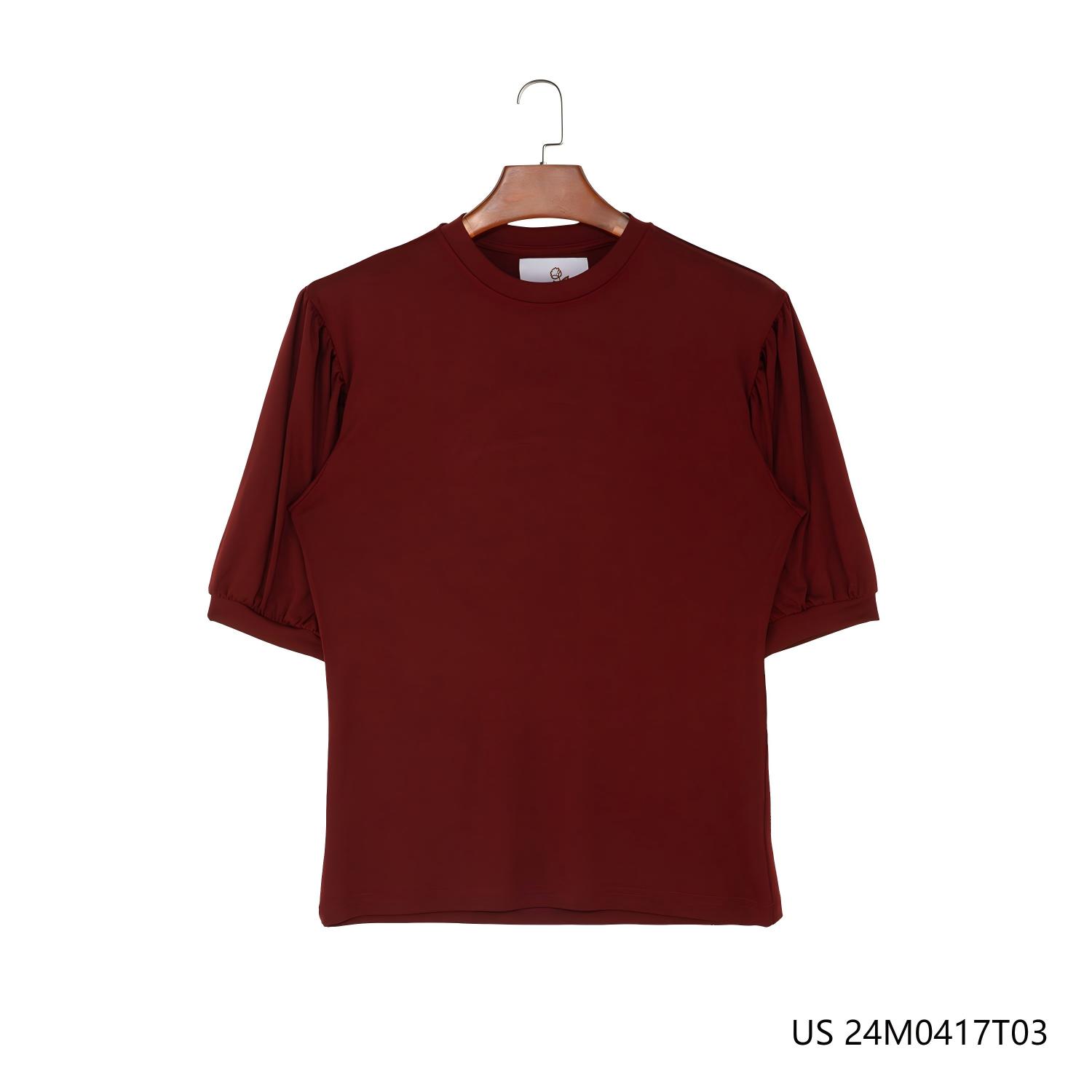 Women's 92%Modal 8% Cotton Dark Red Plain O-neck Collar Short Sleeve T-shirts