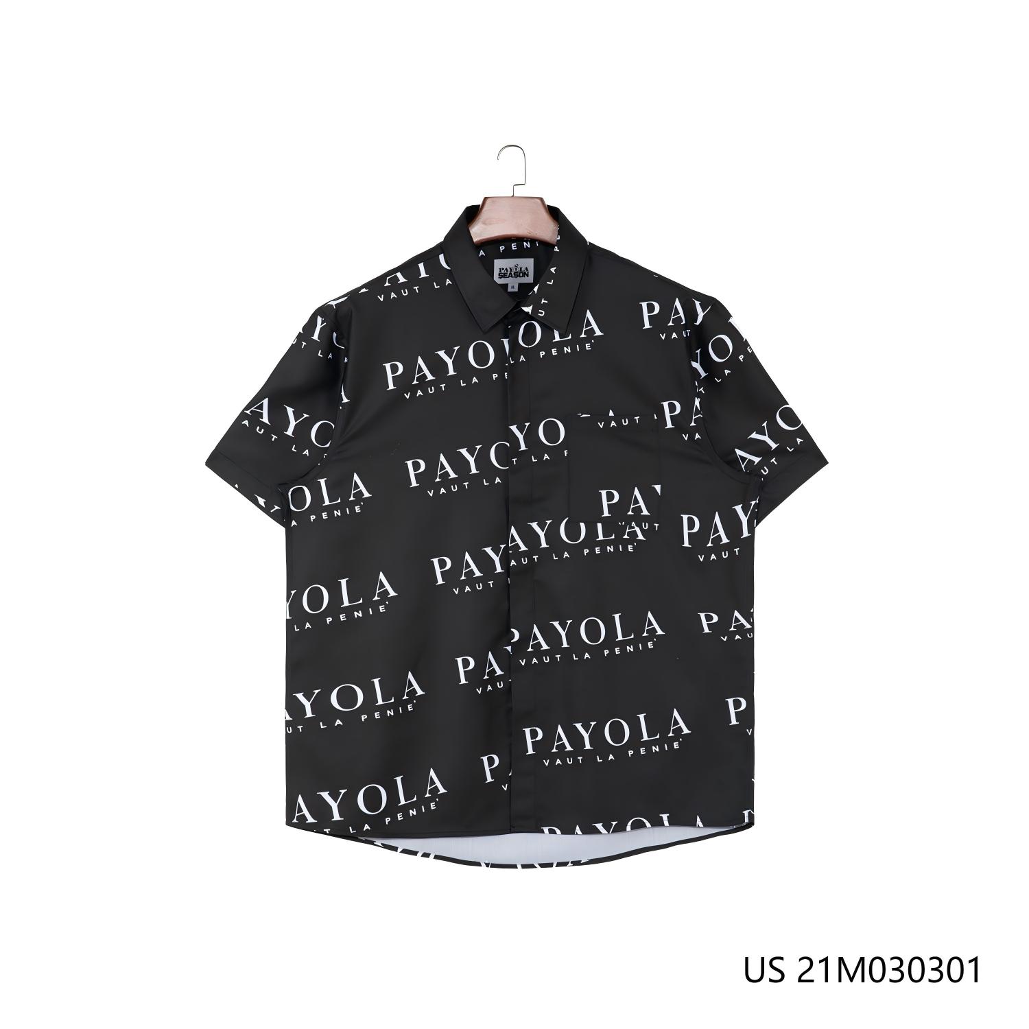 Men's 100% Tencel White Alphabets Printed Against the Black Background Short Sleeve Button Down Shirts