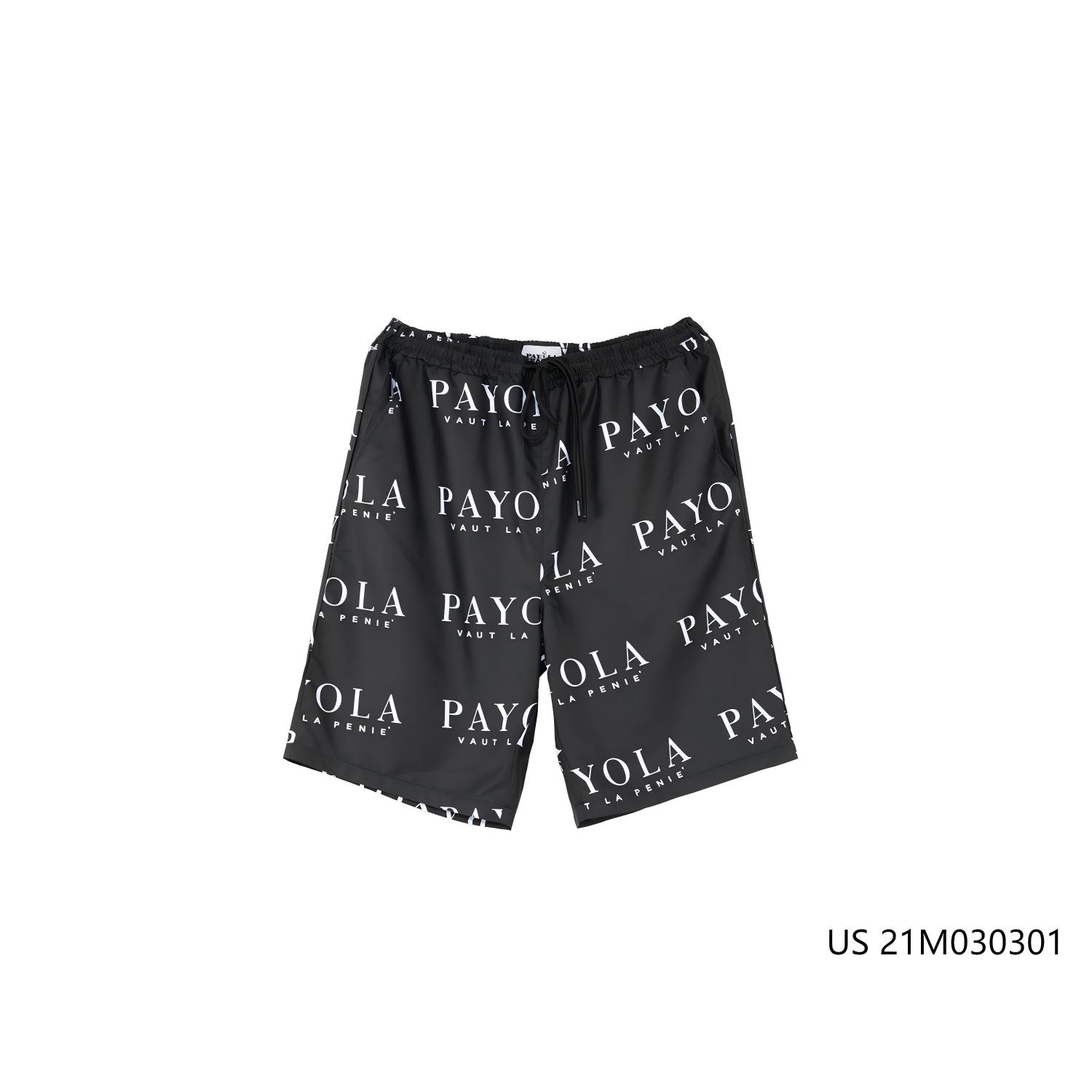 Men's 100% Tencel White Alphabets Printed Against the Black Background  Drawstring Shorts