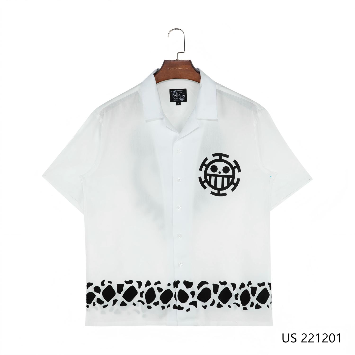 Men's 100% Rayon Black Printed  Against The White Background Short Sleeve Button Down Shirts