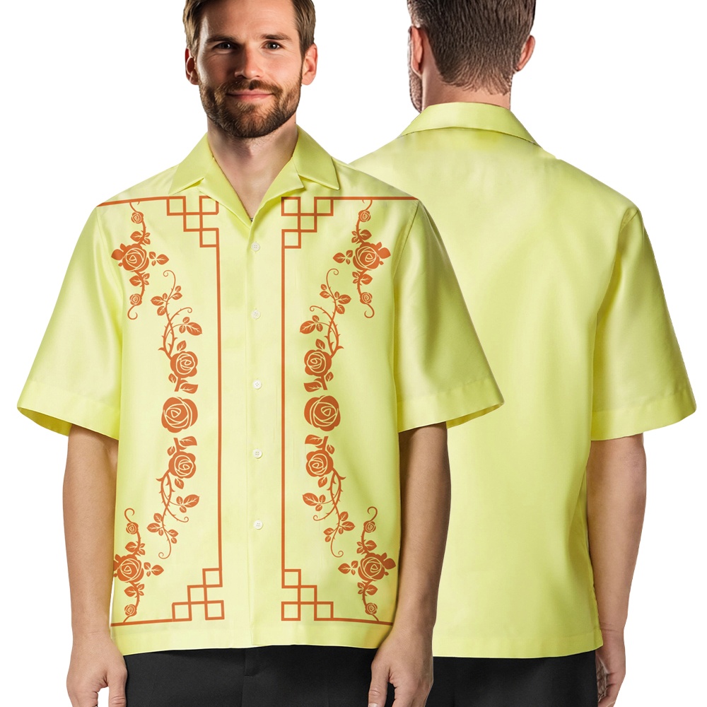2025 New Design Printed Against The Yellow Background Button Down Short Sleeve Shirts
