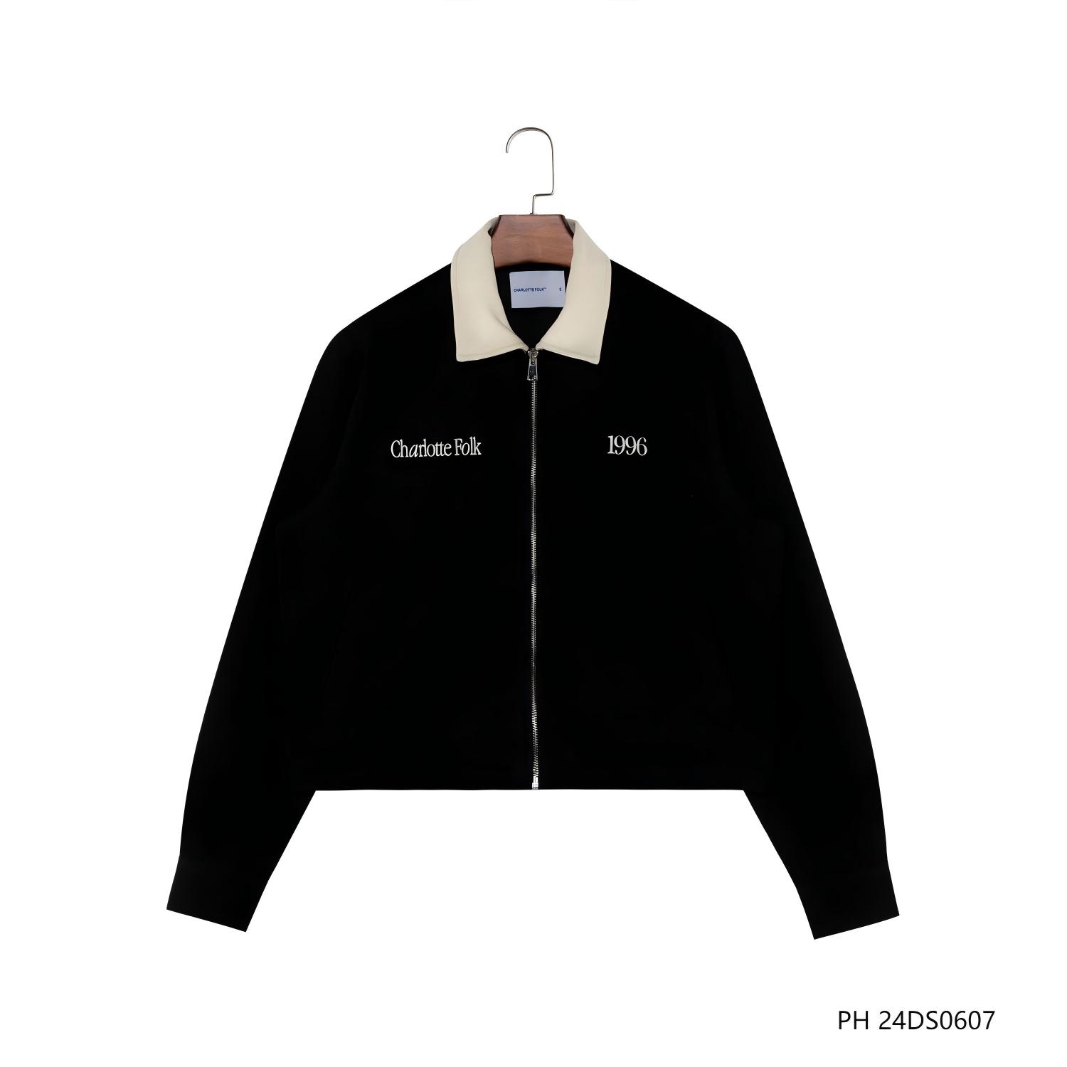 2025 New Style Embroidered Zip-up Long Sleeve Jacket Coat With White Collar