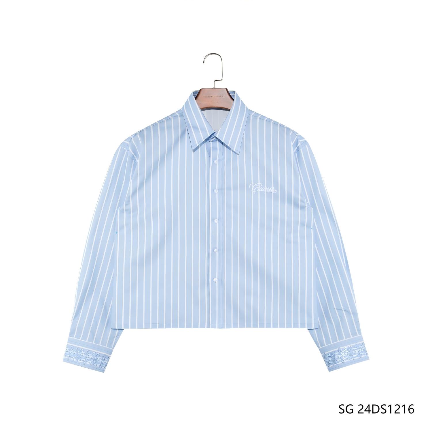  New Style Men's 100% Cotton Plain  Vertical Stripes Button Down Long Sleeve Shirts With Embroidered Cuffs
