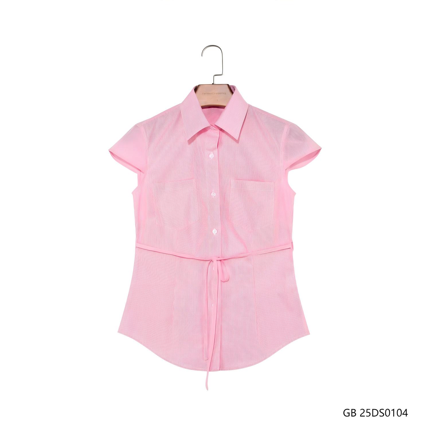 2025 New Style Women's Button Down Pink Plaid Dress Shirt With Cape Sleeves