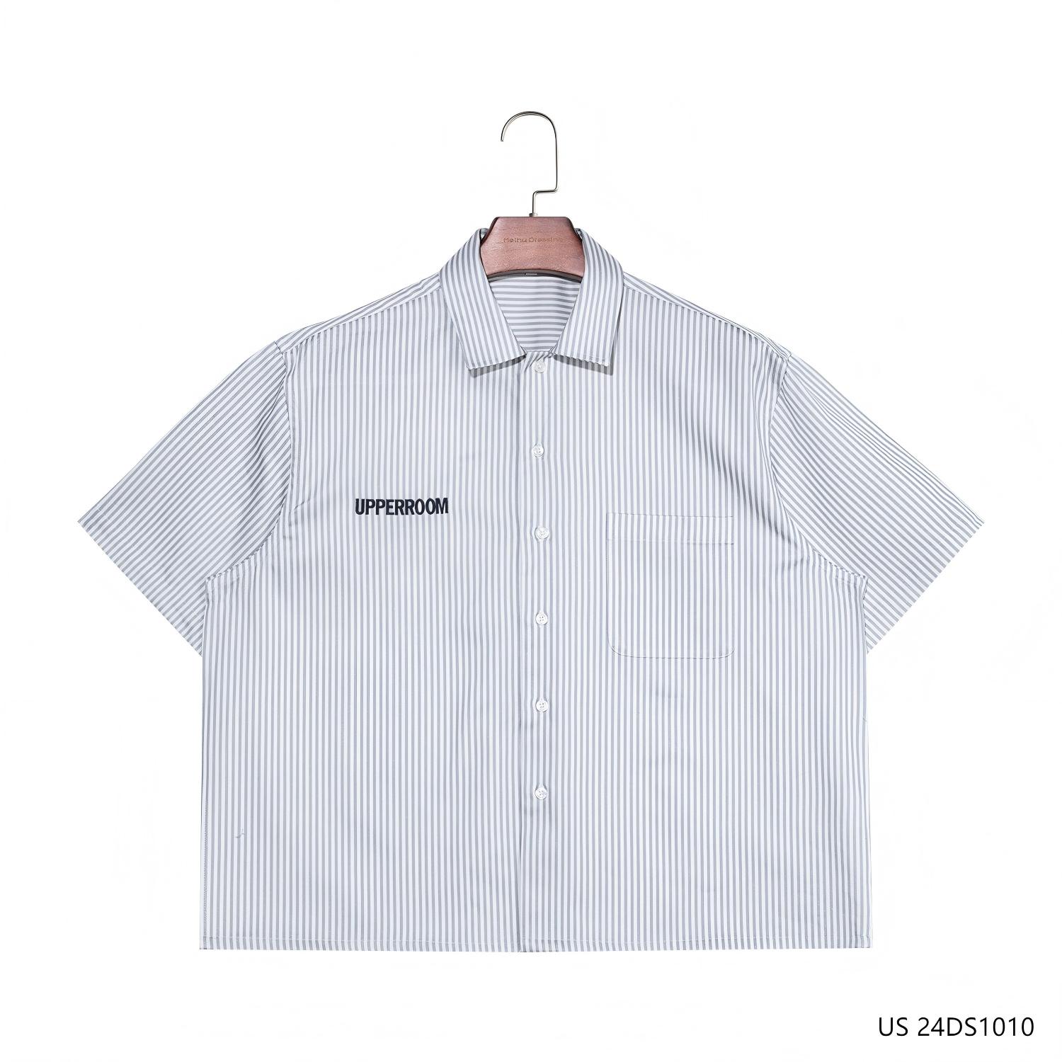 Men's 100% Cotton Short Sleeve Button Down Shirts Intergrating Both Embroidery And Digital Printing Techniques