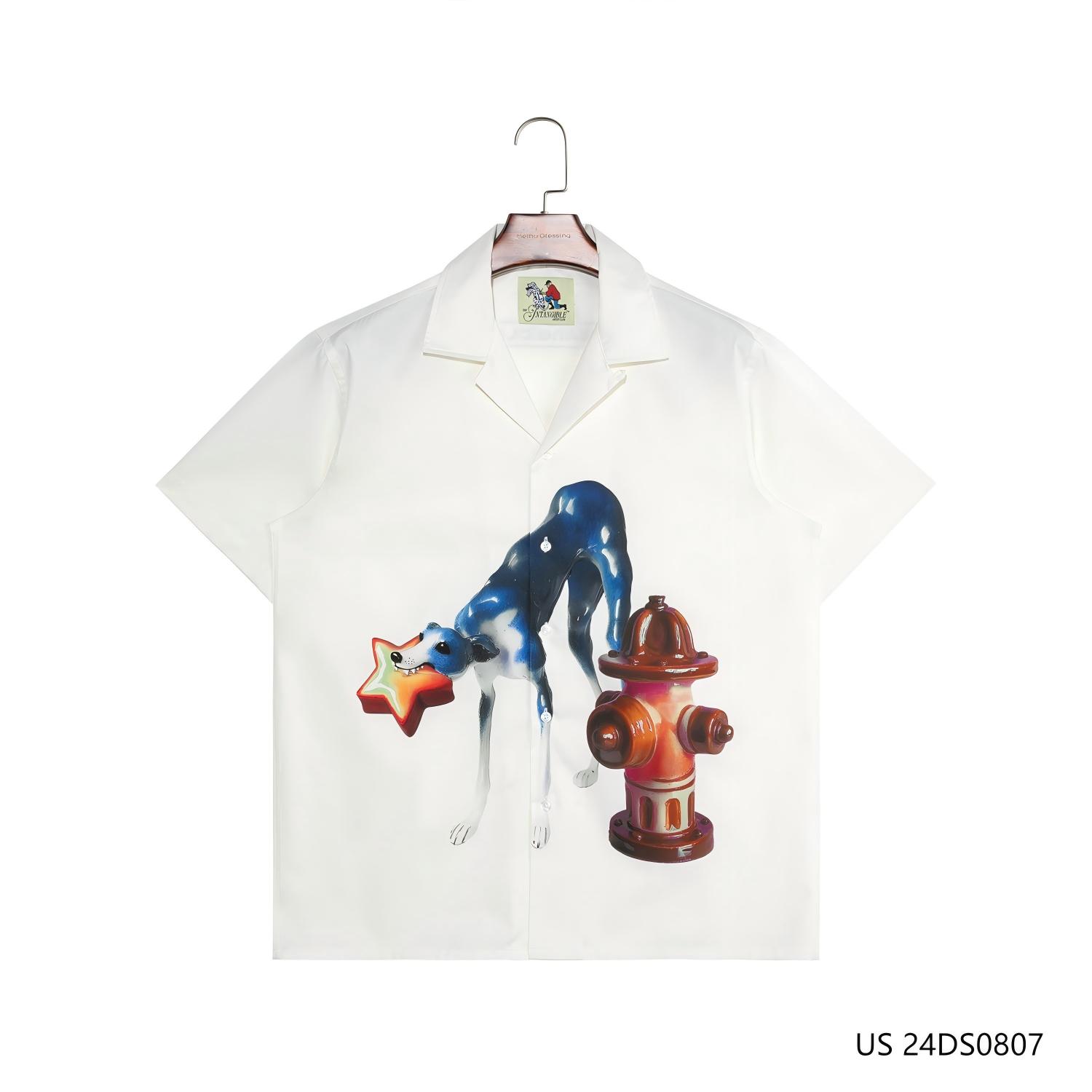 Men's 100% Cotton Artistic Style Digital Printing Short Sleeve  Button Down Shirts