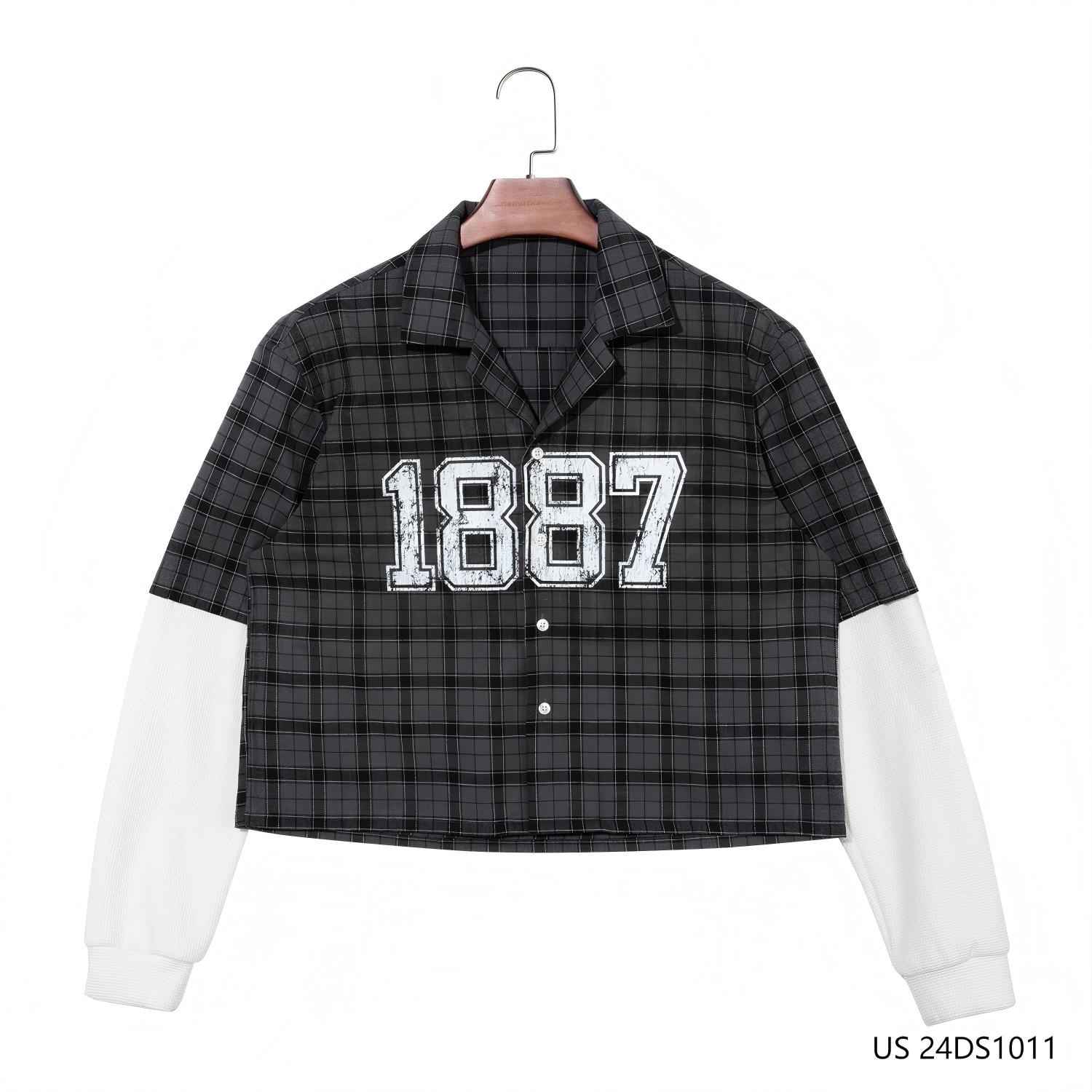 Men's 100% Cotton Printing and Stitching Version Of  Button Down Long Sleeve Shirts