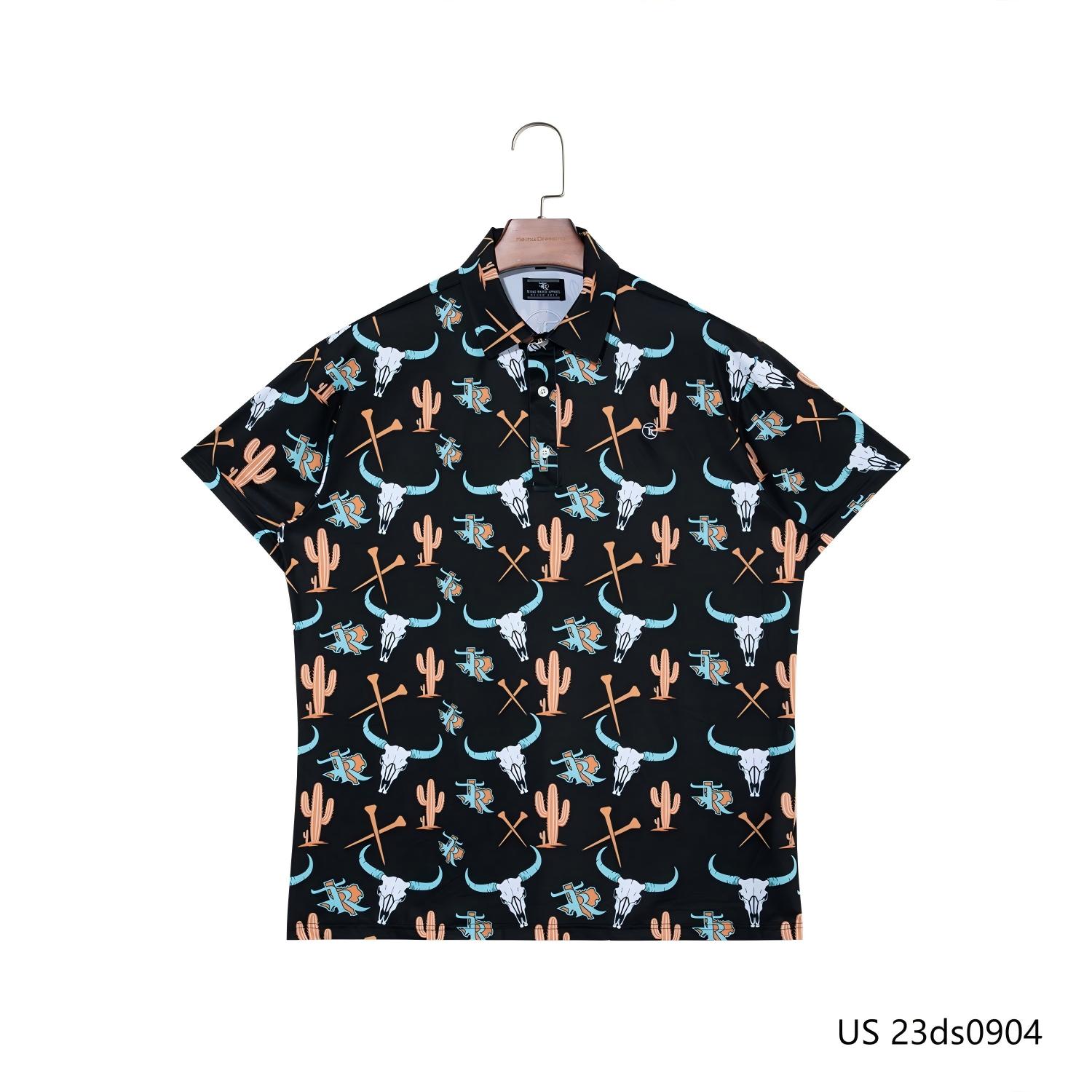 Men's Colorful Printing Against  Black Short Sleeve Button Down Shirts With Mutiple Elements