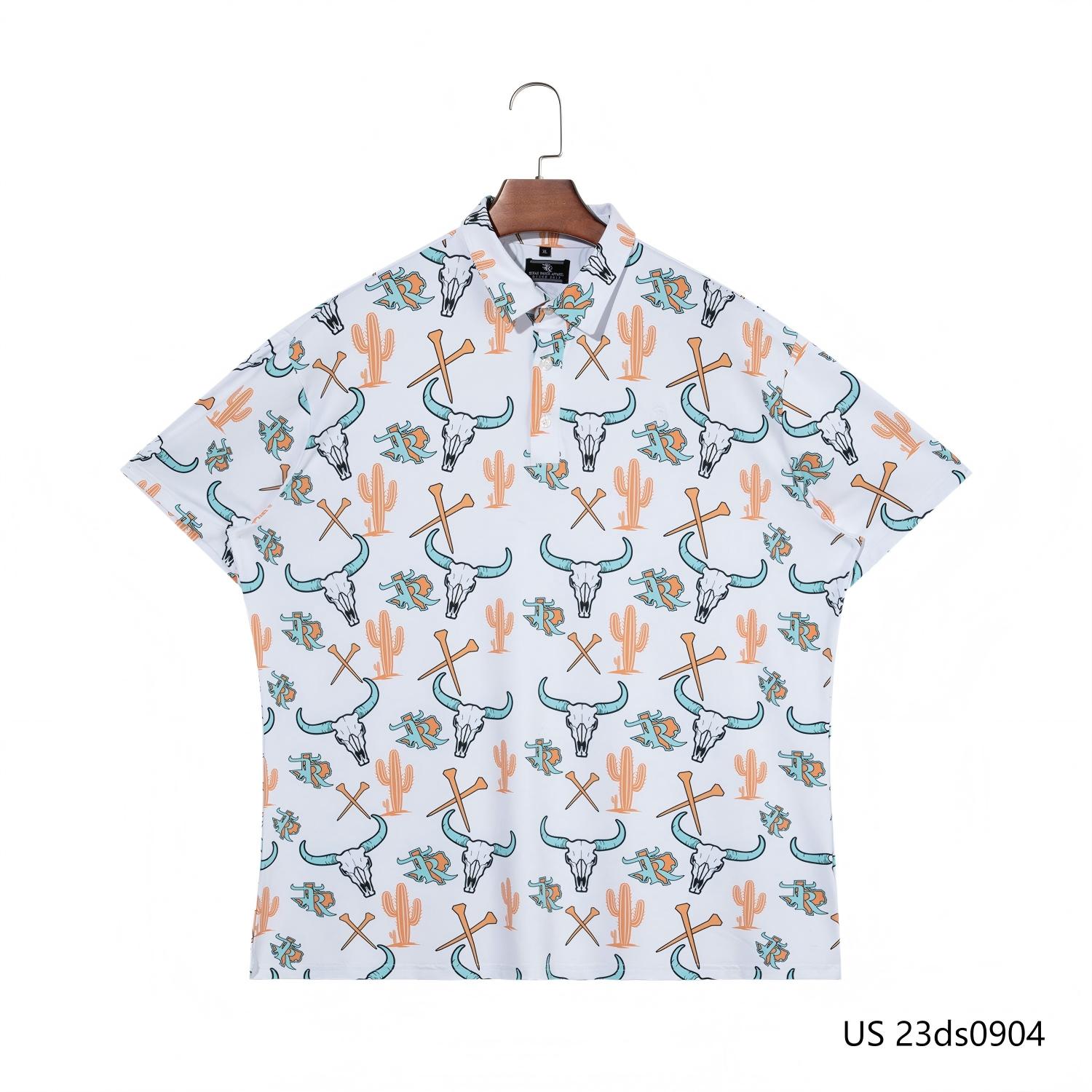 Men's Colorful Printing Against White Short Sleeve Button Down Shirts With Mutiple Elements