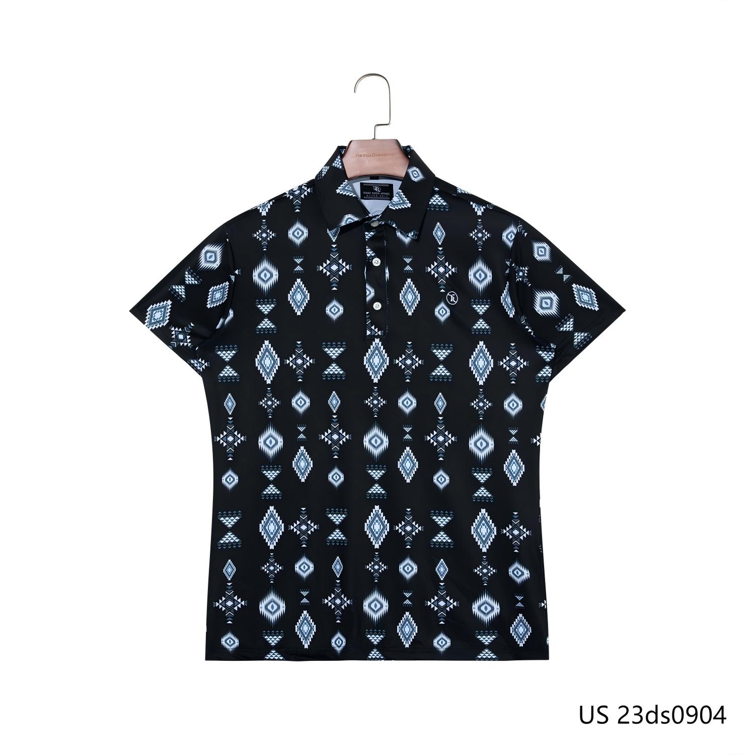 Men's Colorful Printing Against Black Short Sleeve Button Down Shirts With Mutiple Geometric Figures
